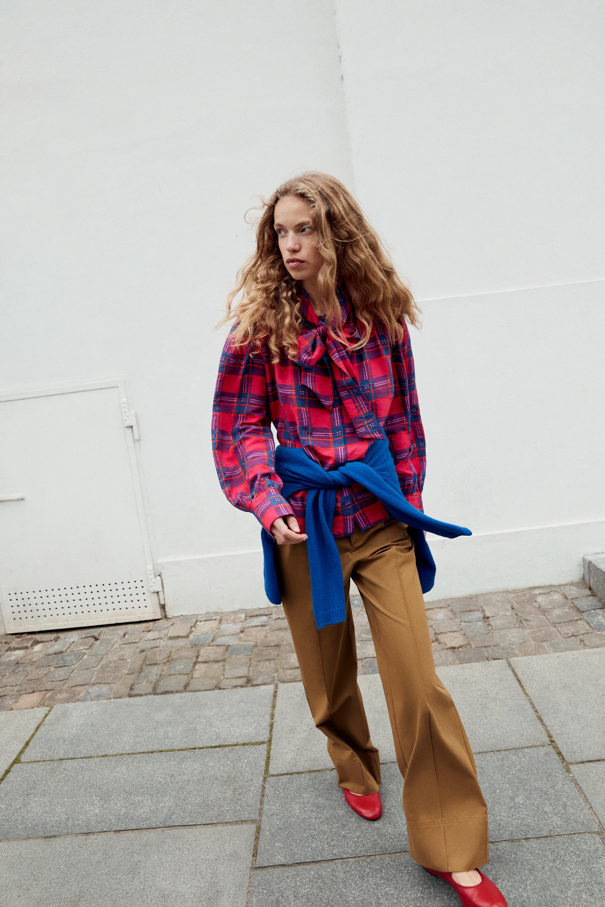 Рубашка в клетку с завязками — ZARA