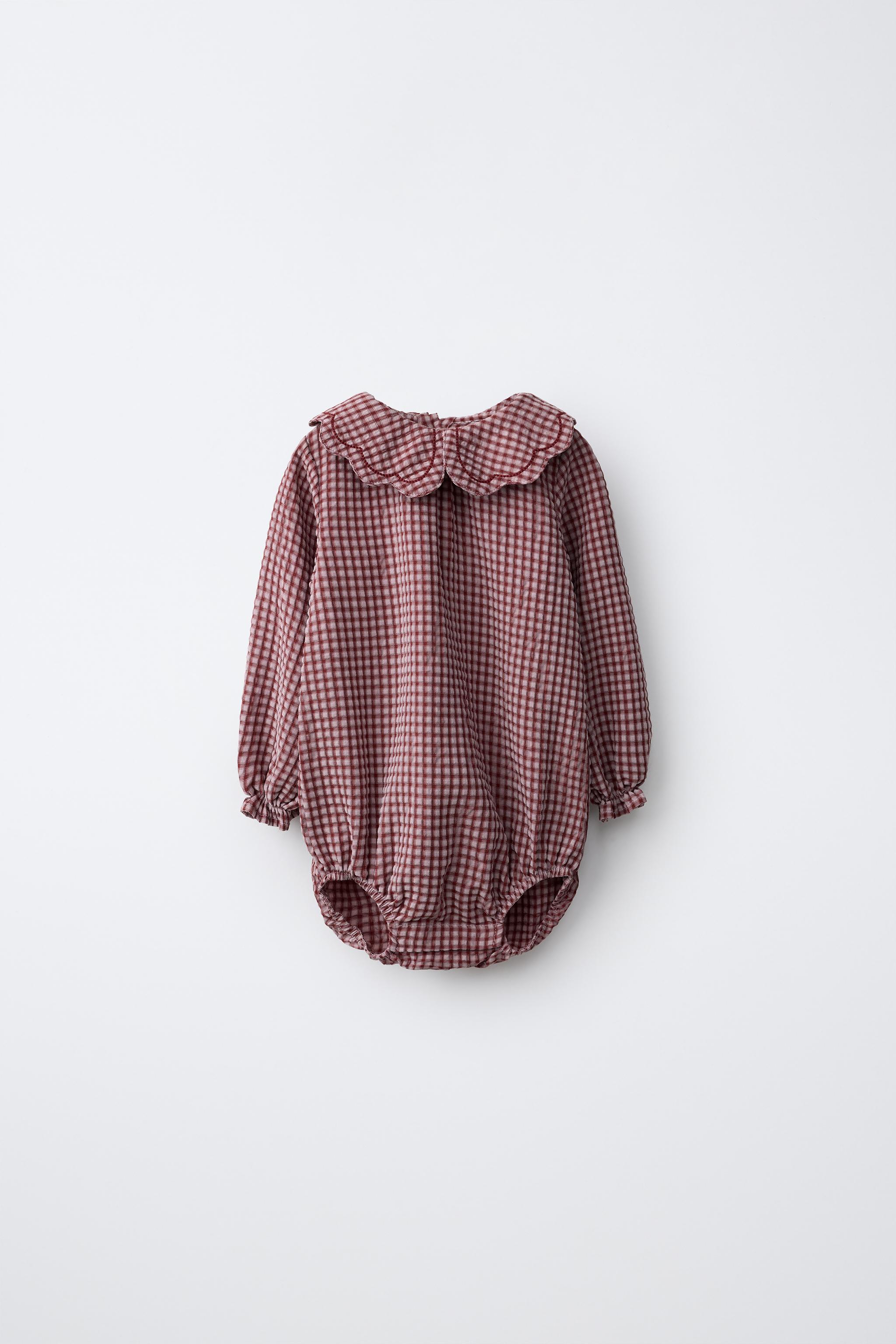 GINGHAM PETER PAN COLLAR BODYSUIT — ZARA