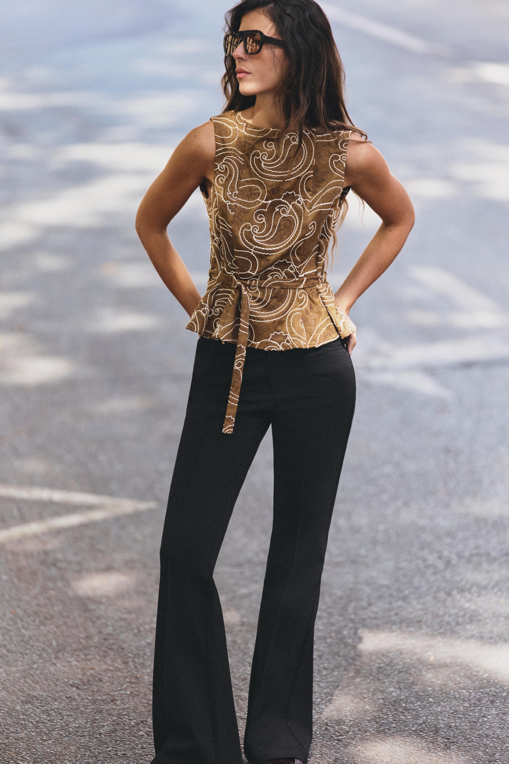 EMBROIDERED TOP WITH BELT — ZARA
