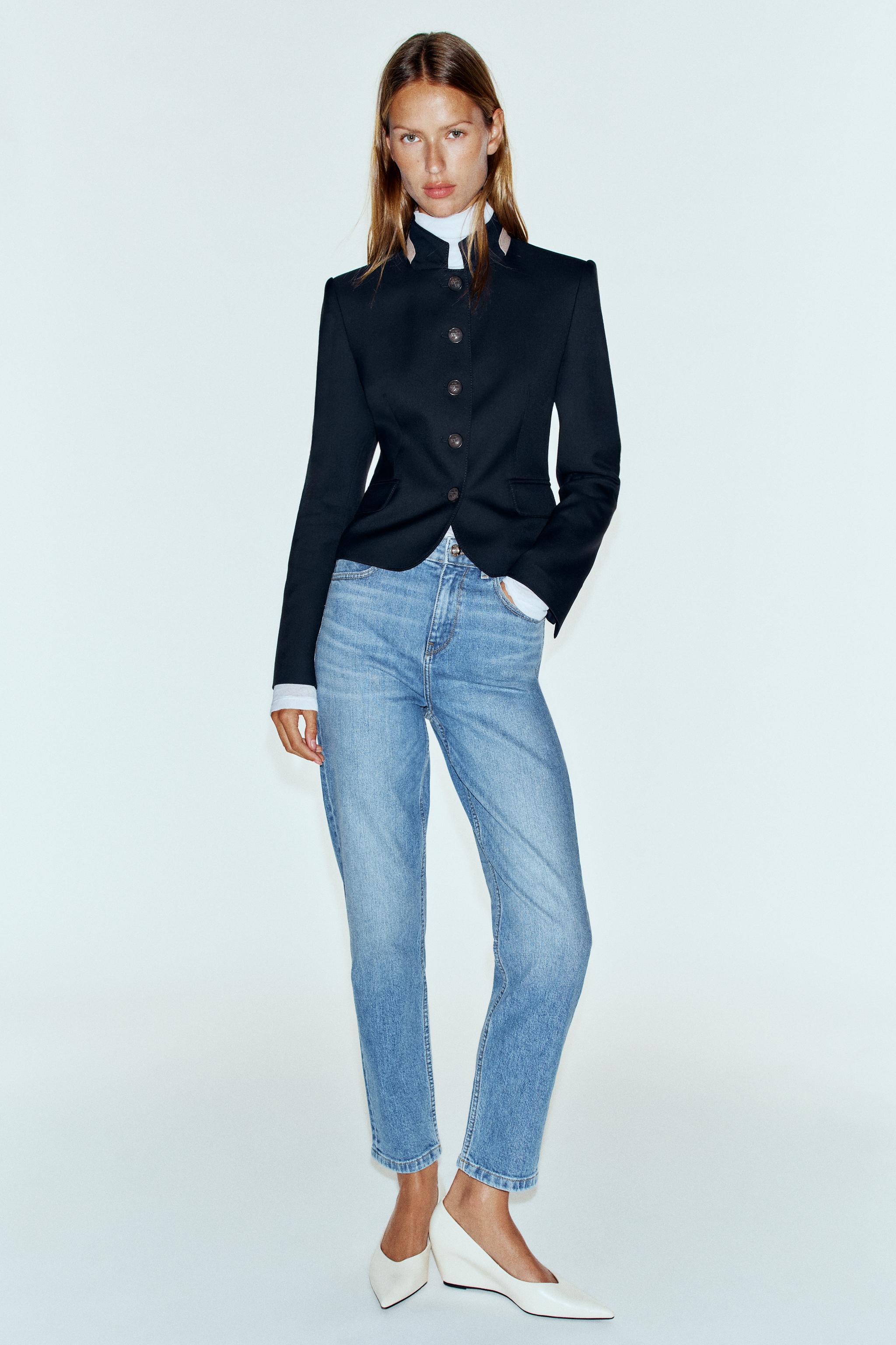 БЛЕЙЗЕР С КОНТРАСТНЫМ ВОРОТНИКОМ — ZARA