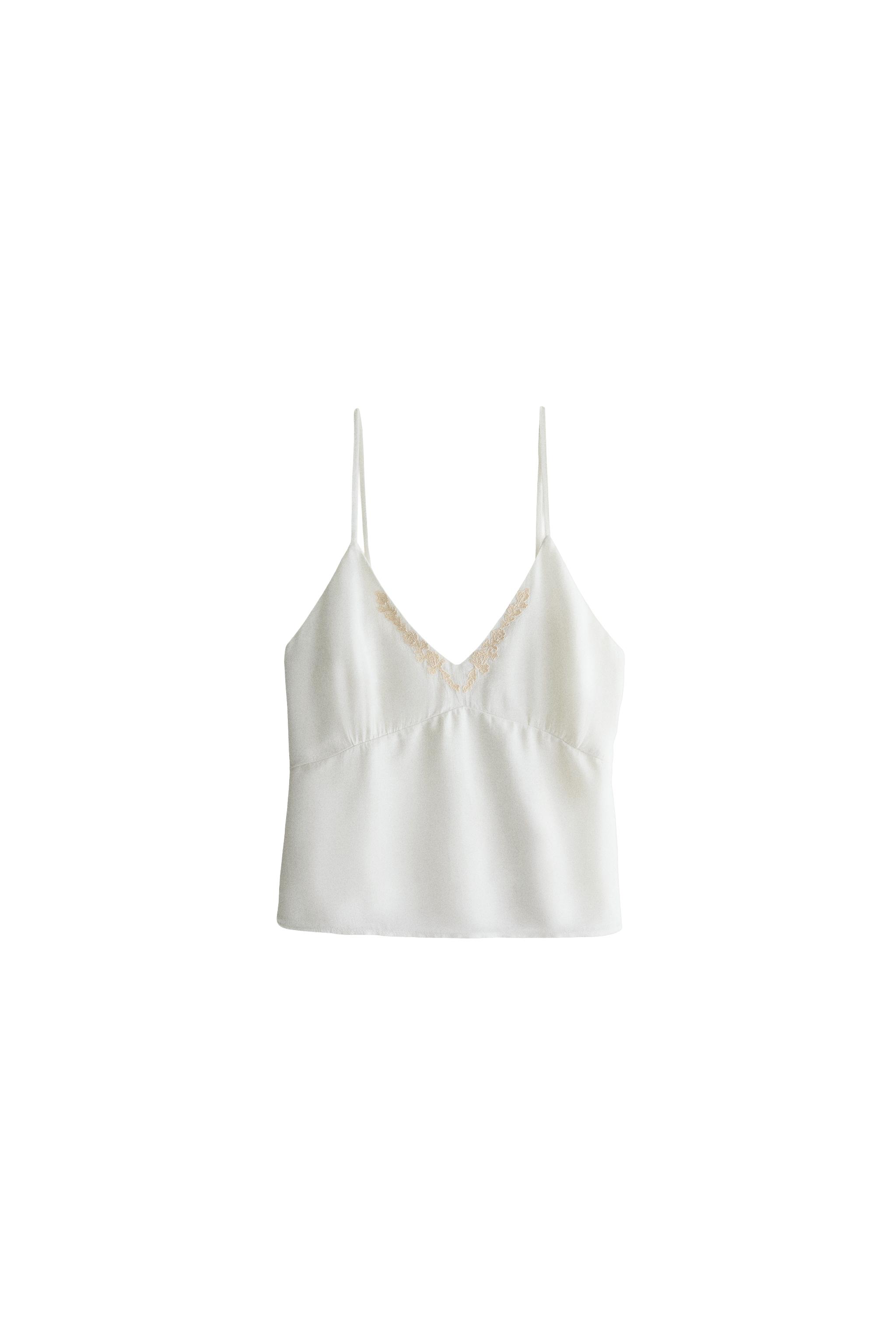 SUEDE EMBROIDERED STRAPPY TOP — ZARA