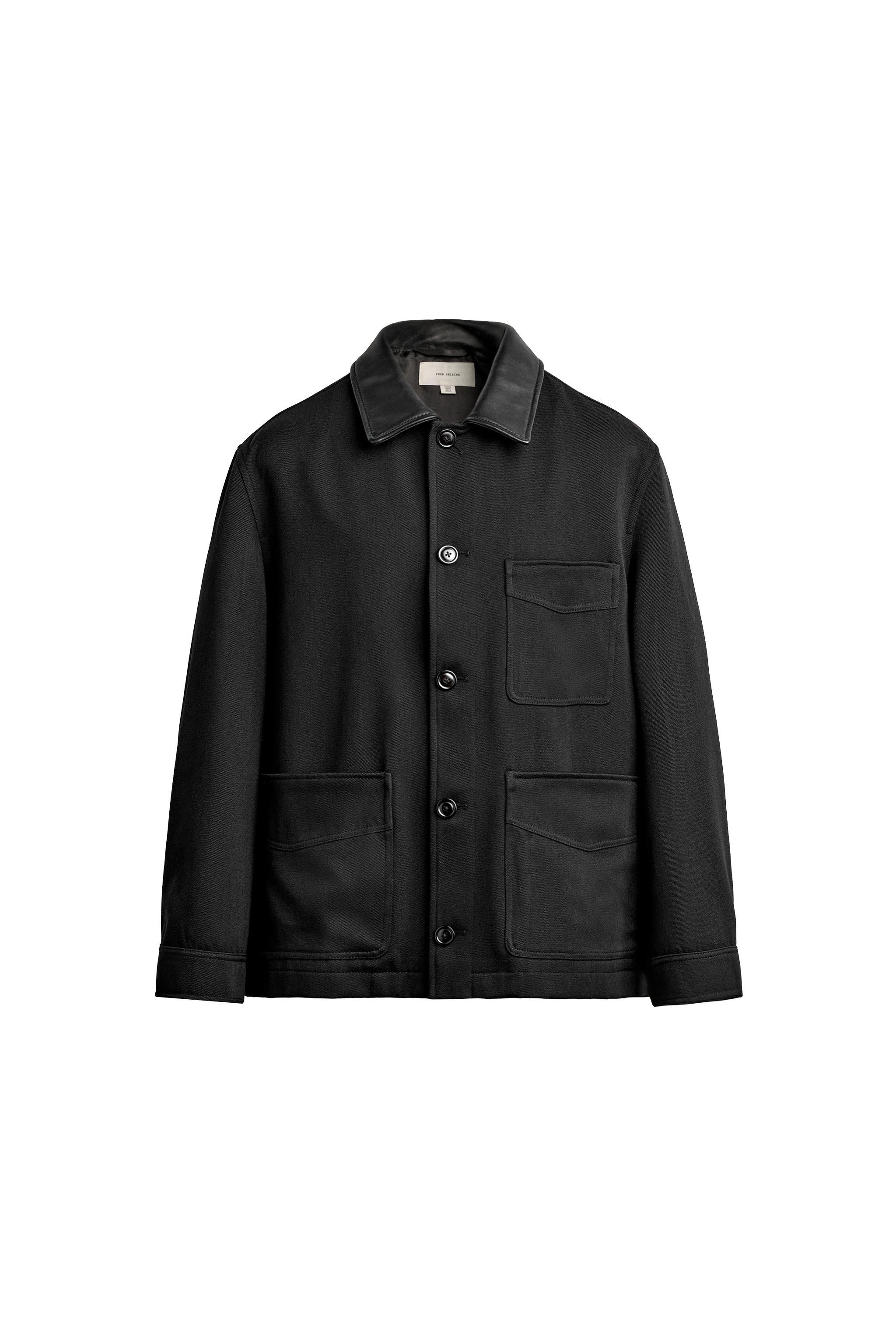 WOOL BLEND LEATHER COLLAR JACKET — ZARA