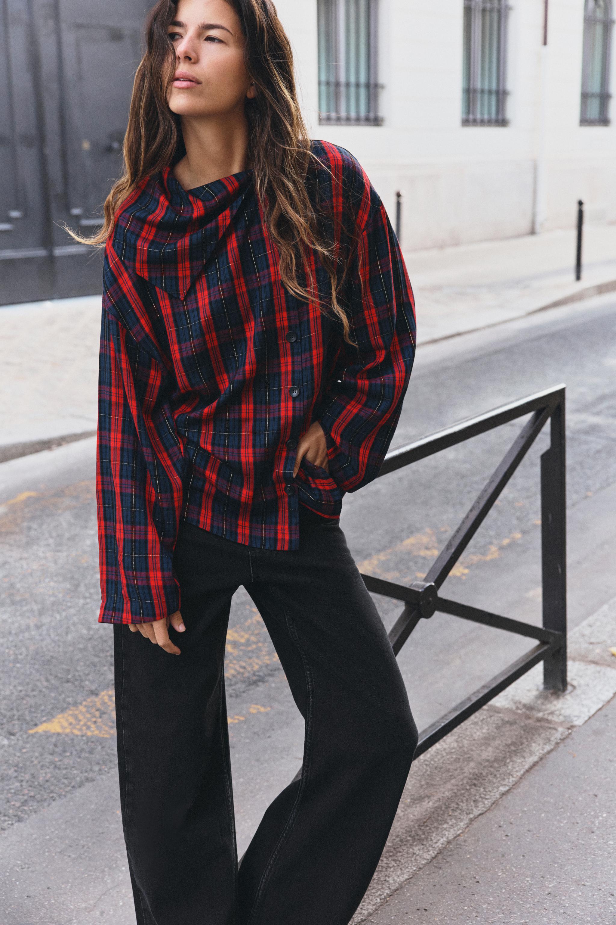 CHECK SHIRT WITH METALLIC THREAD — ZARA