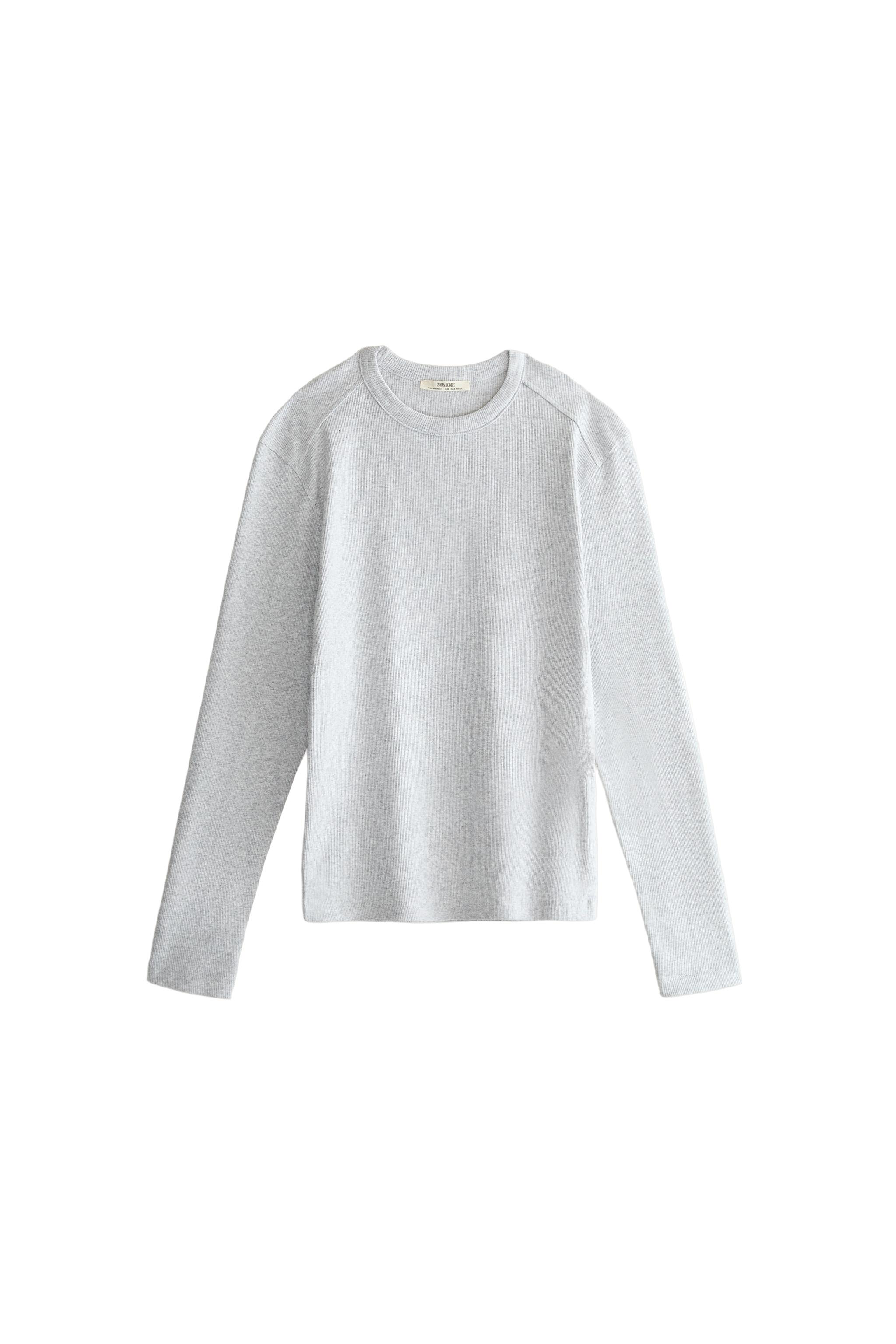 Long sleeve ribbed cotton T-shirt — ZARA