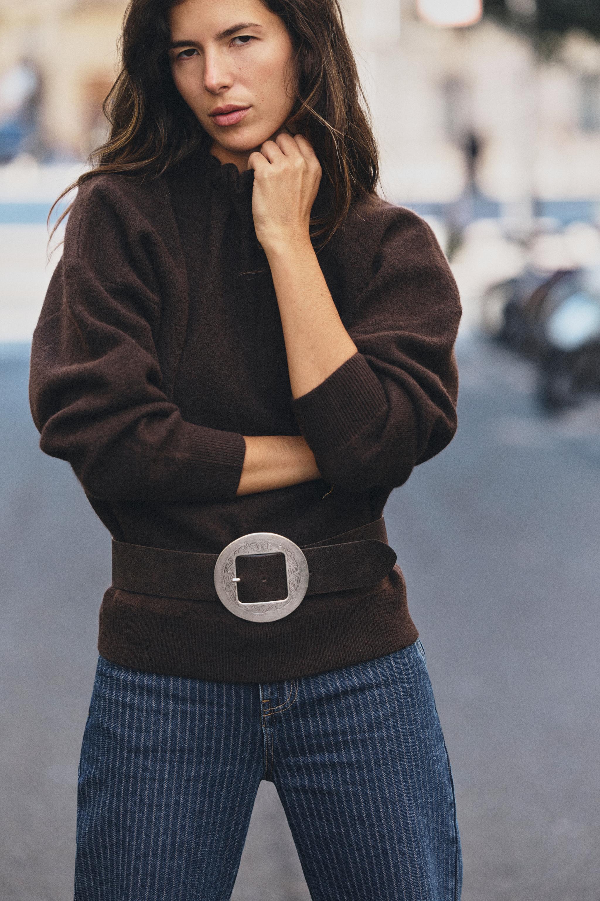 100% LEATHER BELT WITH ROUND BUCKLE — ZARA