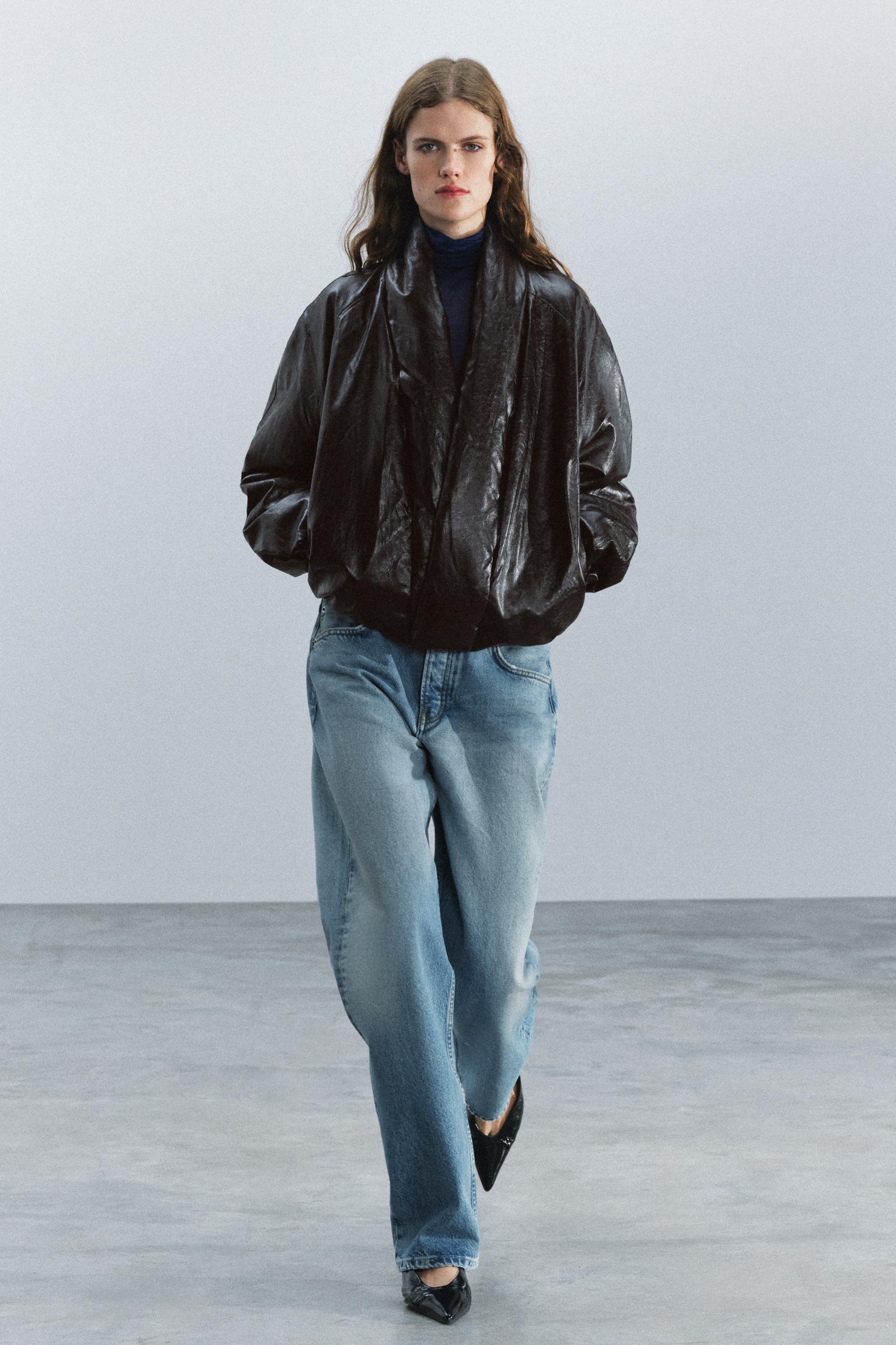 Пуховик ZW COLLECTION с кожаным эффектом — ZARA