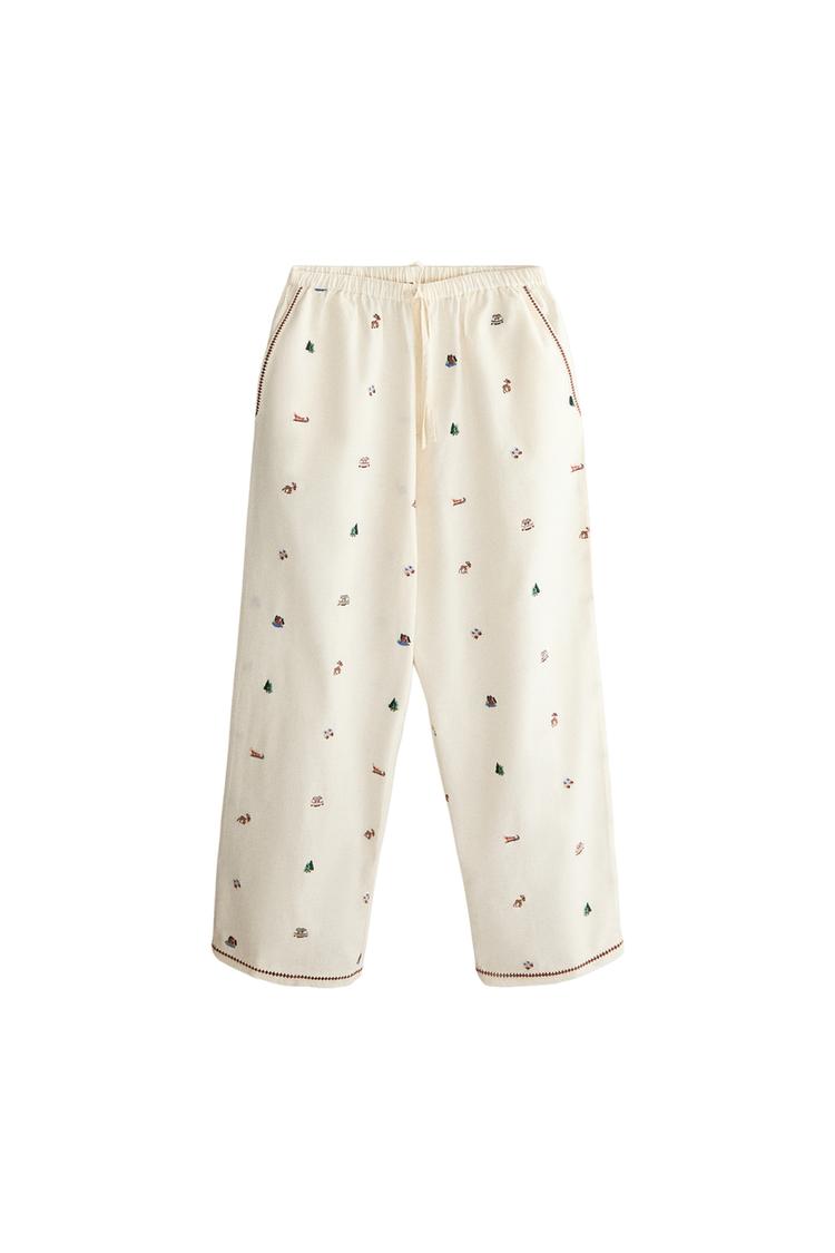 EMBROIDERED TROUSERS WITH CHRISTMAS PIPING