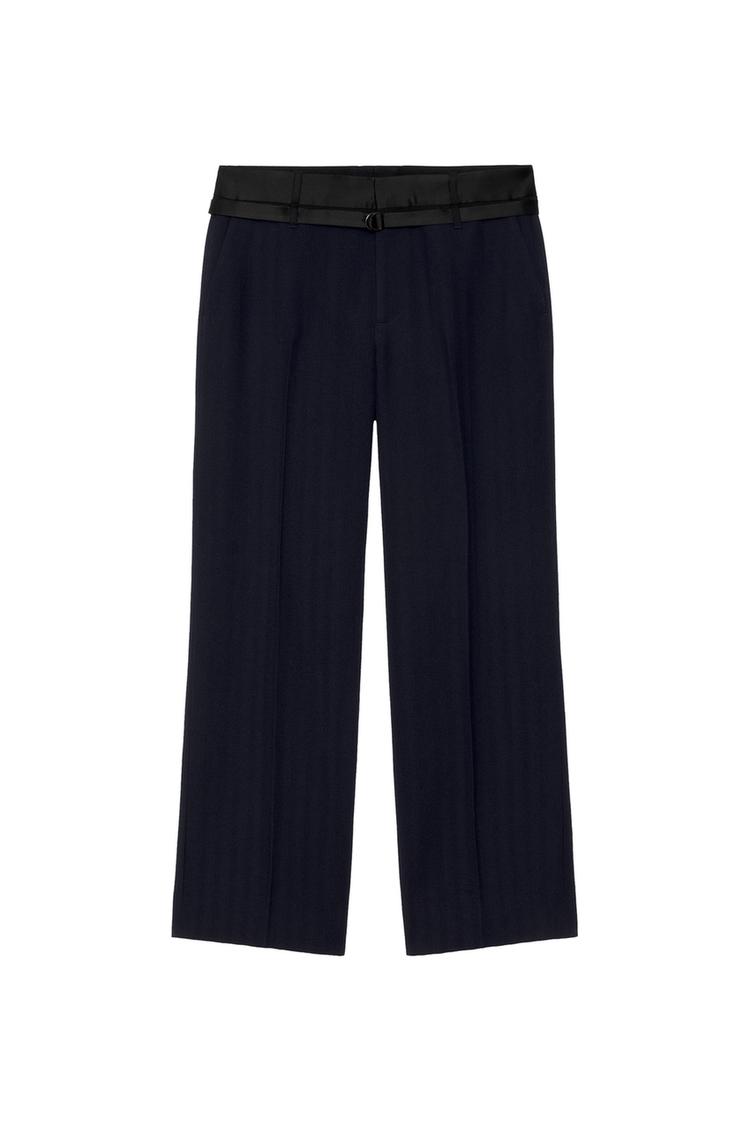 CONTRAST HERRINGBONE STRAIGHT-LEG TROUSERS