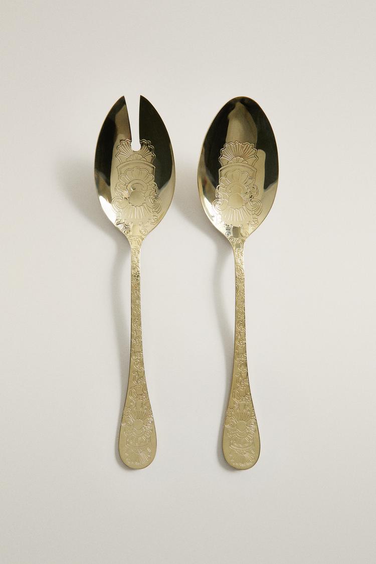 ENGRAVED STEEL SALAD CUTLERY SET (SET OF 2)