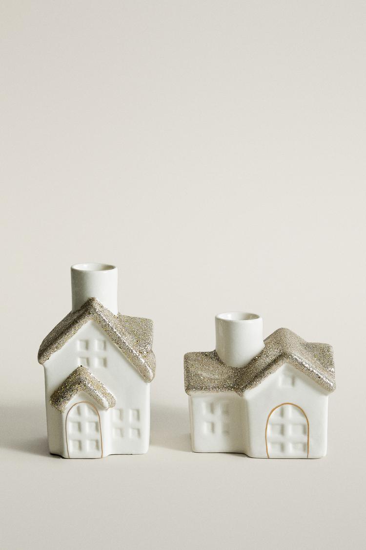 CHRISTMAS CERAMIC HOUSE CANDLE HOLDER