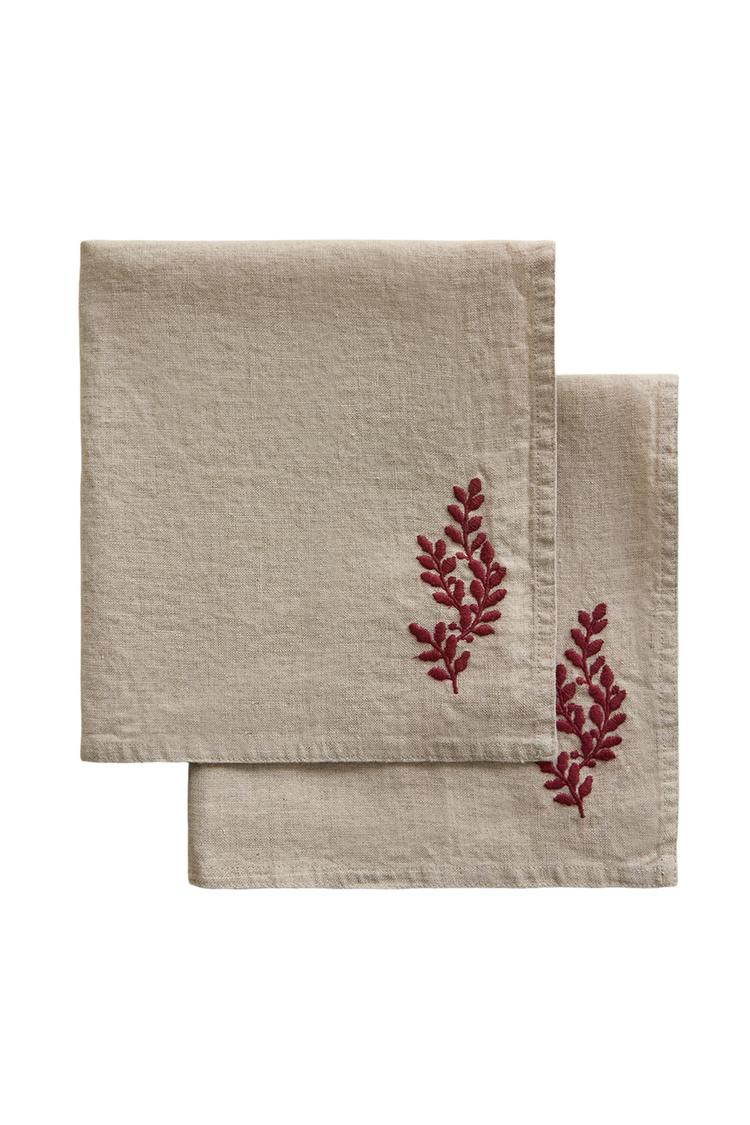 CHRISTMAS EMBROIDERED LINEN NAPKINS (PACK OF 2)