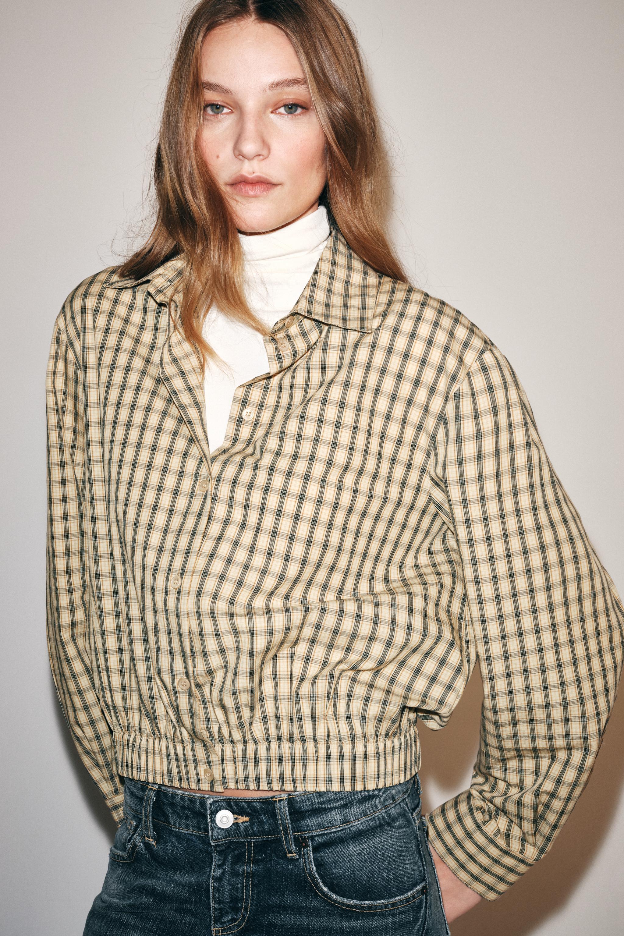 ZW COLLECTION CHECKED PUFFED SHIRT — ZARA