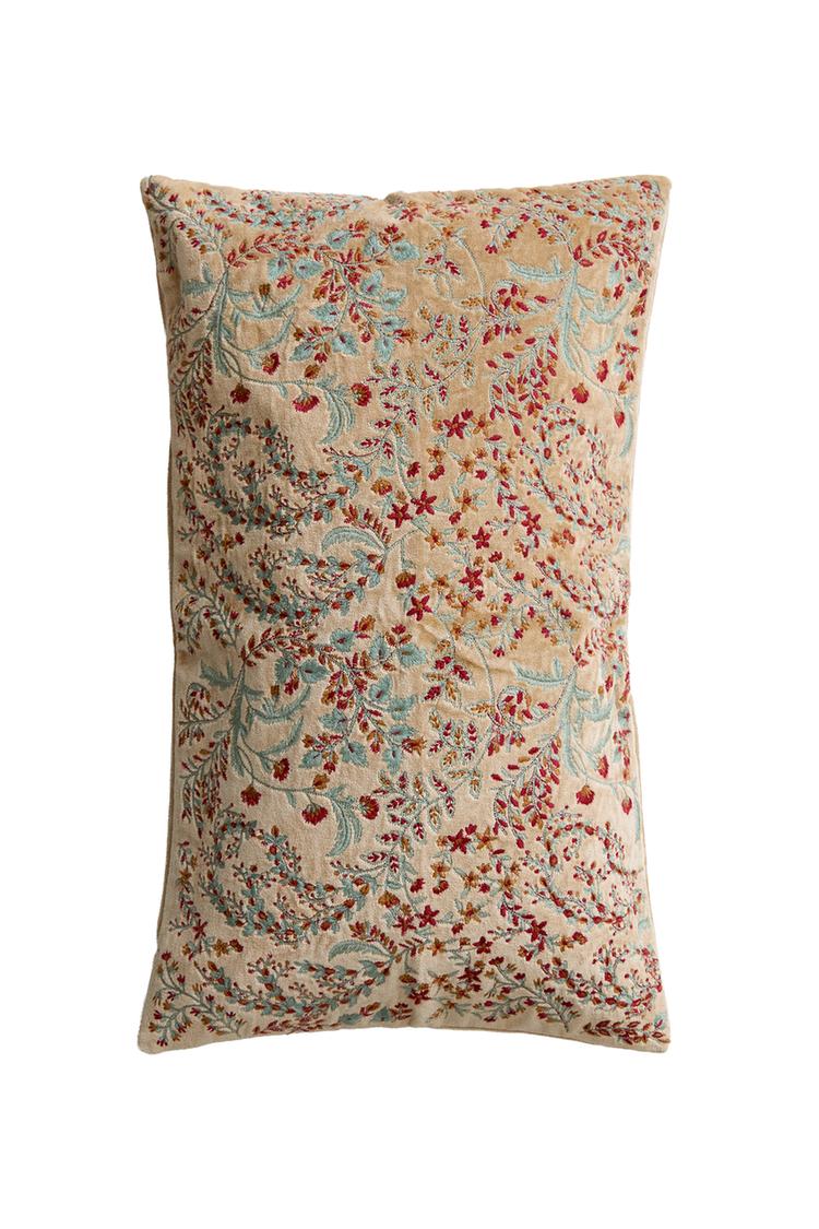 FLORAL EMBROIDERED VELVET CUSHION COVER
