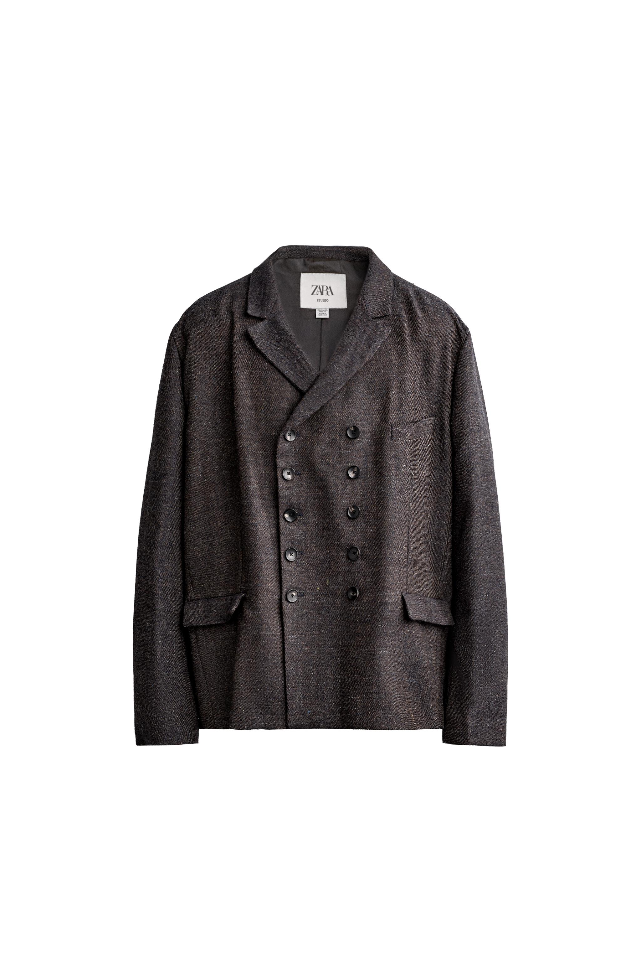 TEXTURED WOOL BLEND DOUBLE-BREASTED SUIT BLAZER — ZARA