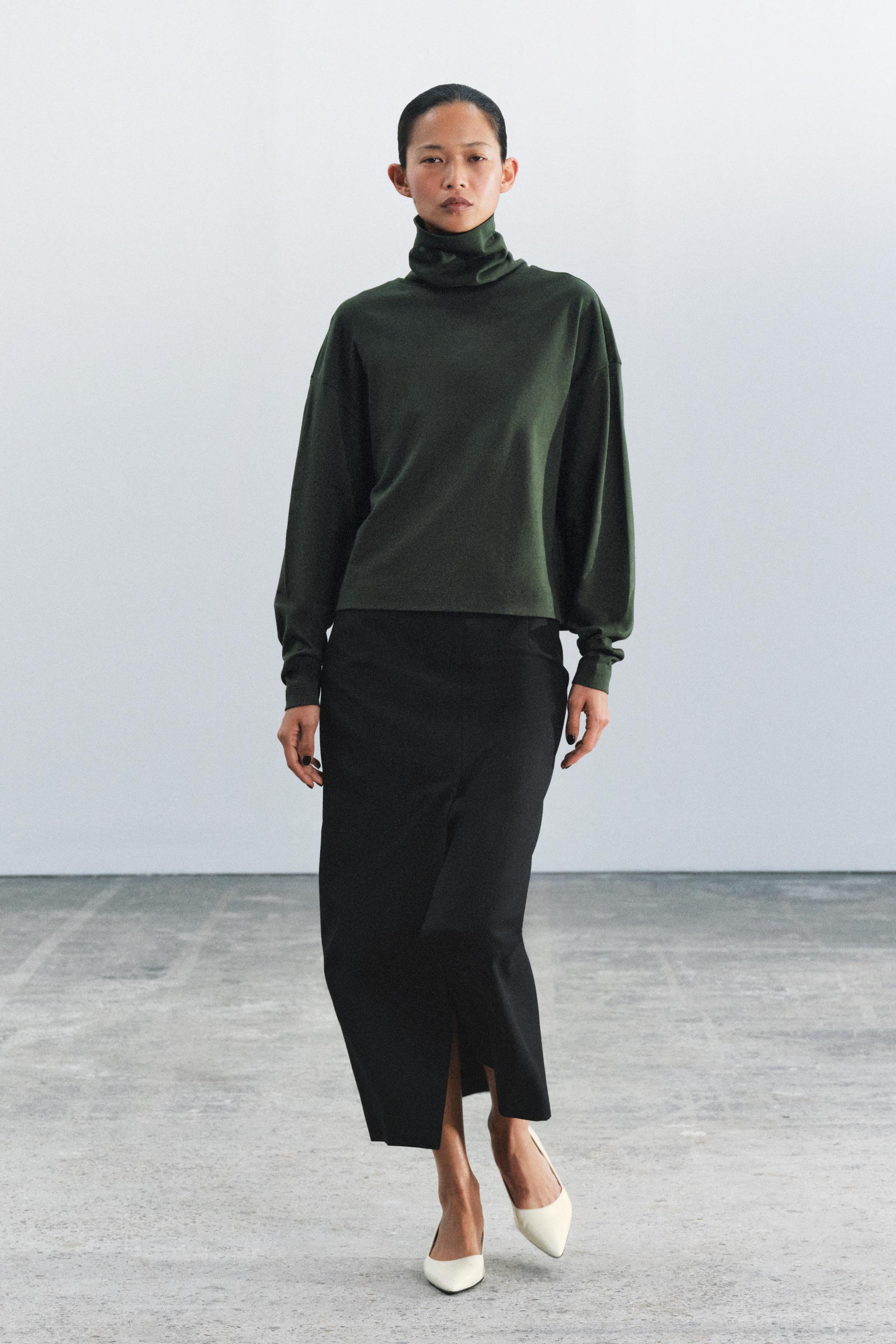 ФУТБОЛКА ИНТЕРЛОК С ВЫСОКИМ ВОРОТНИКОМ — ZARA