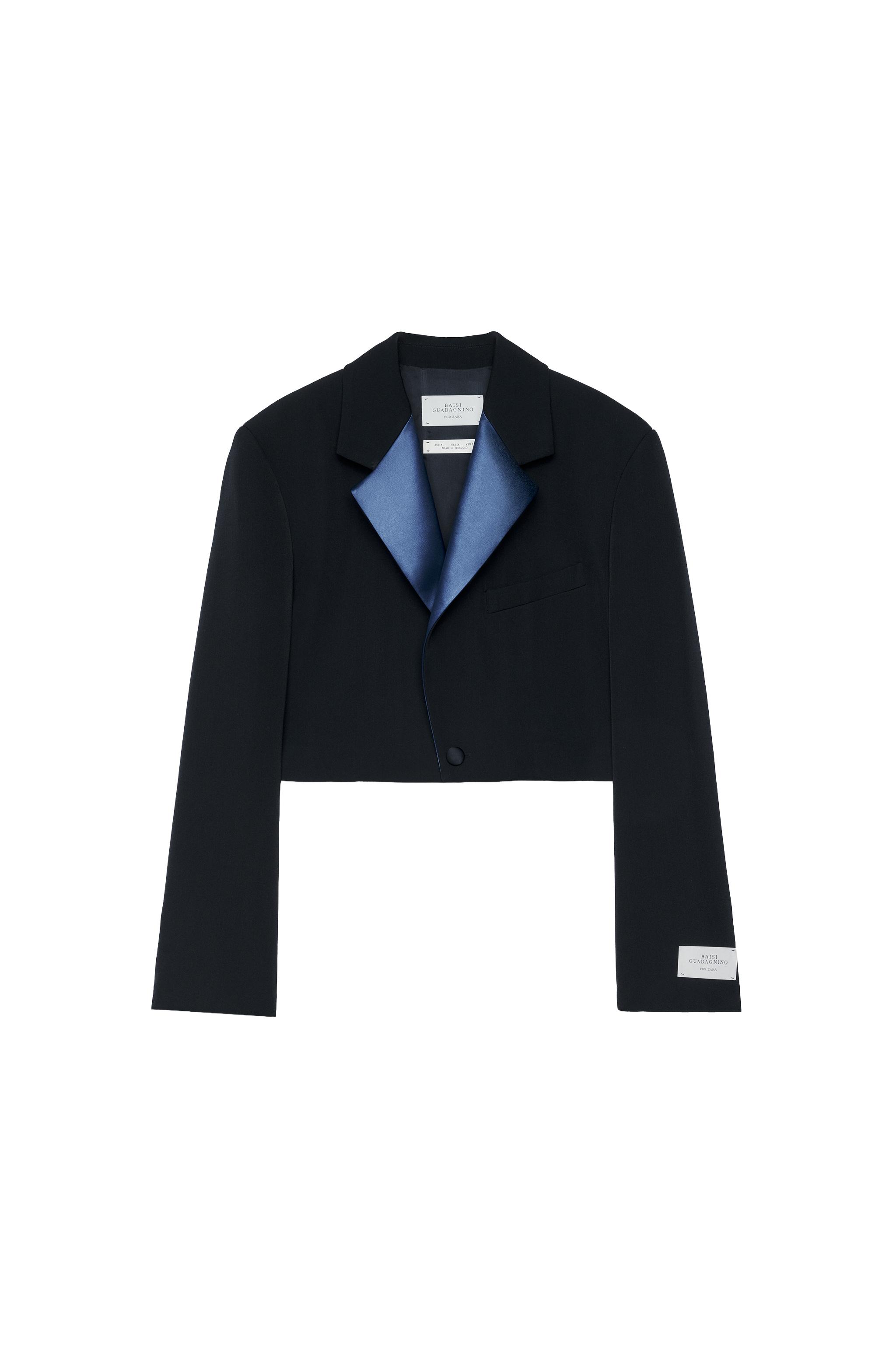 Костюмный блейзер в стиле смокинга укороченного кроя из 100% шерсти — ZARA