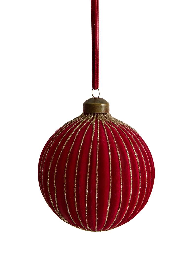 STRIPED VELVET CHRISTMAS TREE BAUBLE