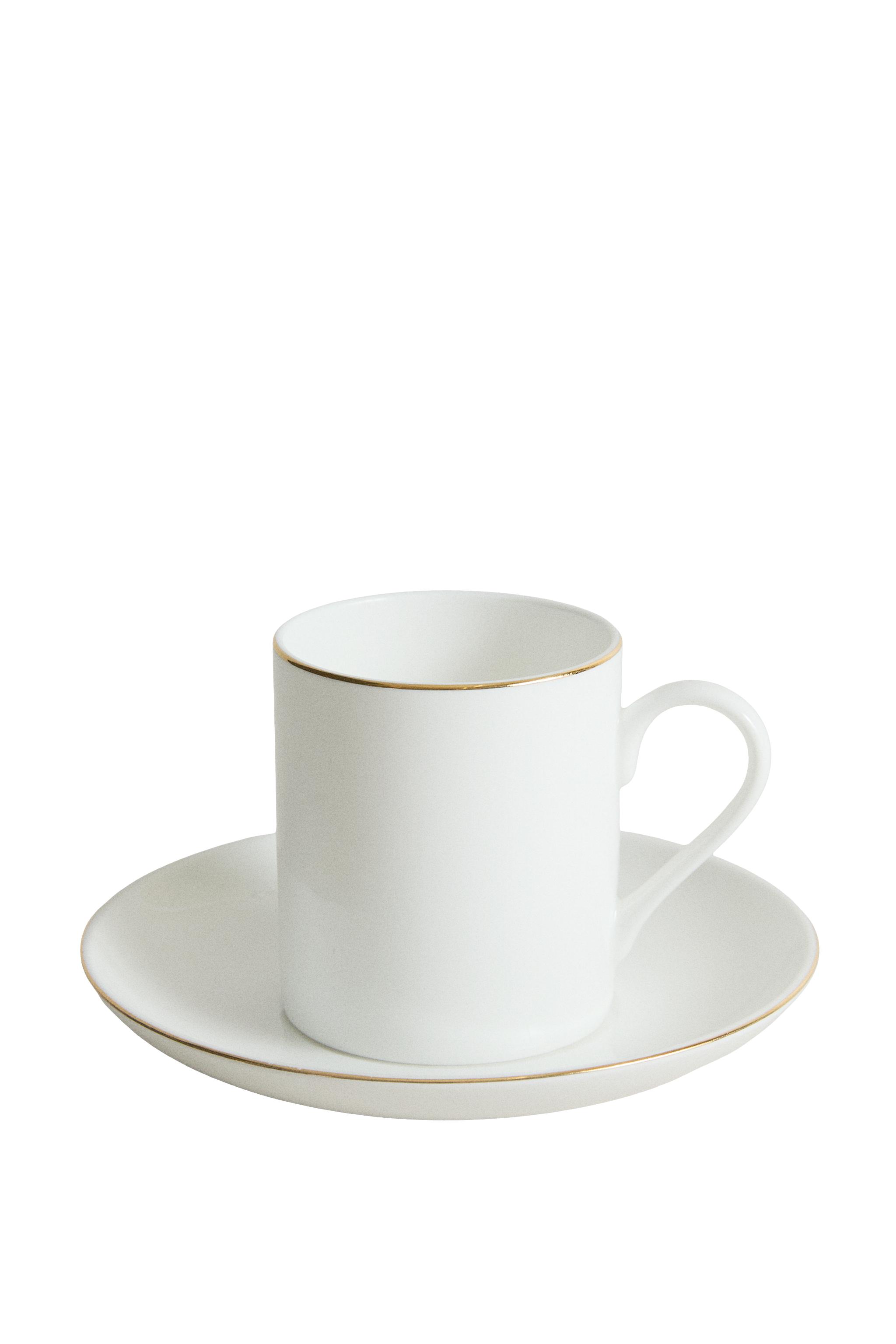 КОФЕЙНАЯ ЧАШКА С БЛЮДЦЕМ ИЗ КОСТЯНОГО ФАРФОРА С ЗОЛОТЫМ ДЕКОРОМ — Zara Home