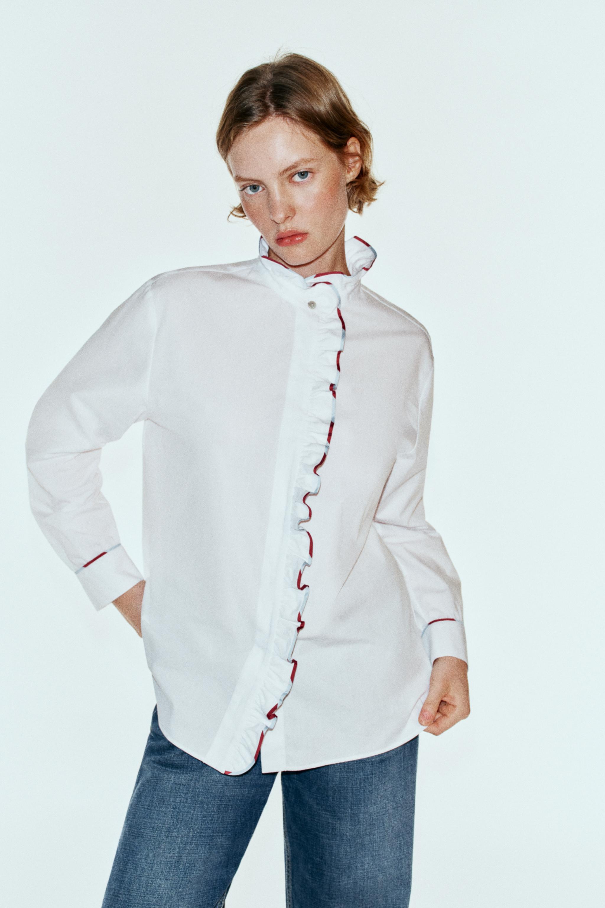 РУБАШКА ИЗ ПОПЛИНА С ВОЛАНАМИ — ZARA