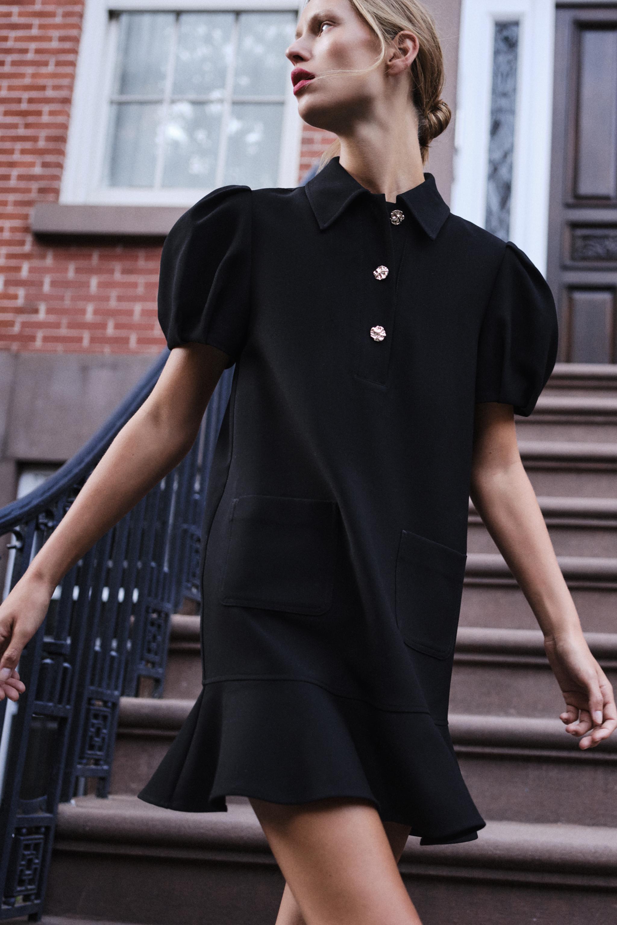 Короткое платье со складчатыми рукавами — ZARA