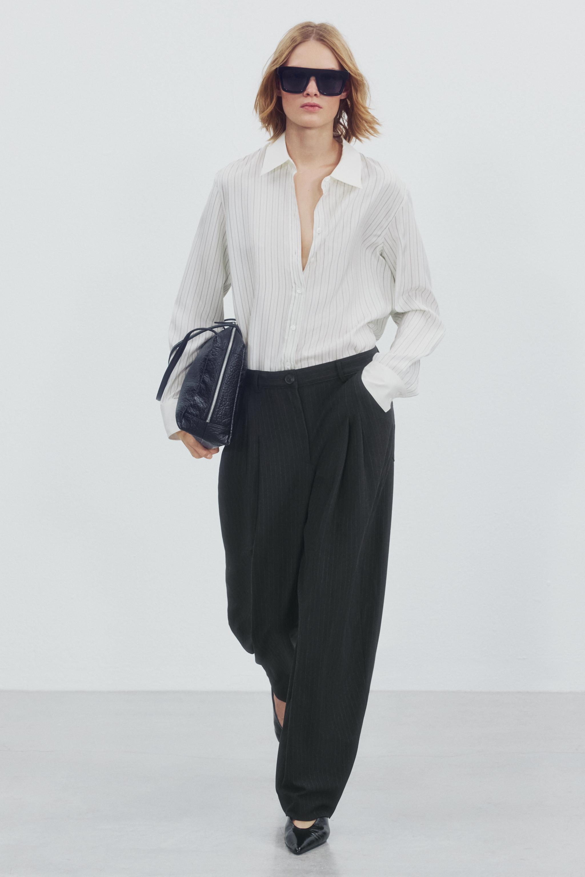 Брюки ZW COLLECTION силуэта "бочонок" в тонкую полоску — ZARA