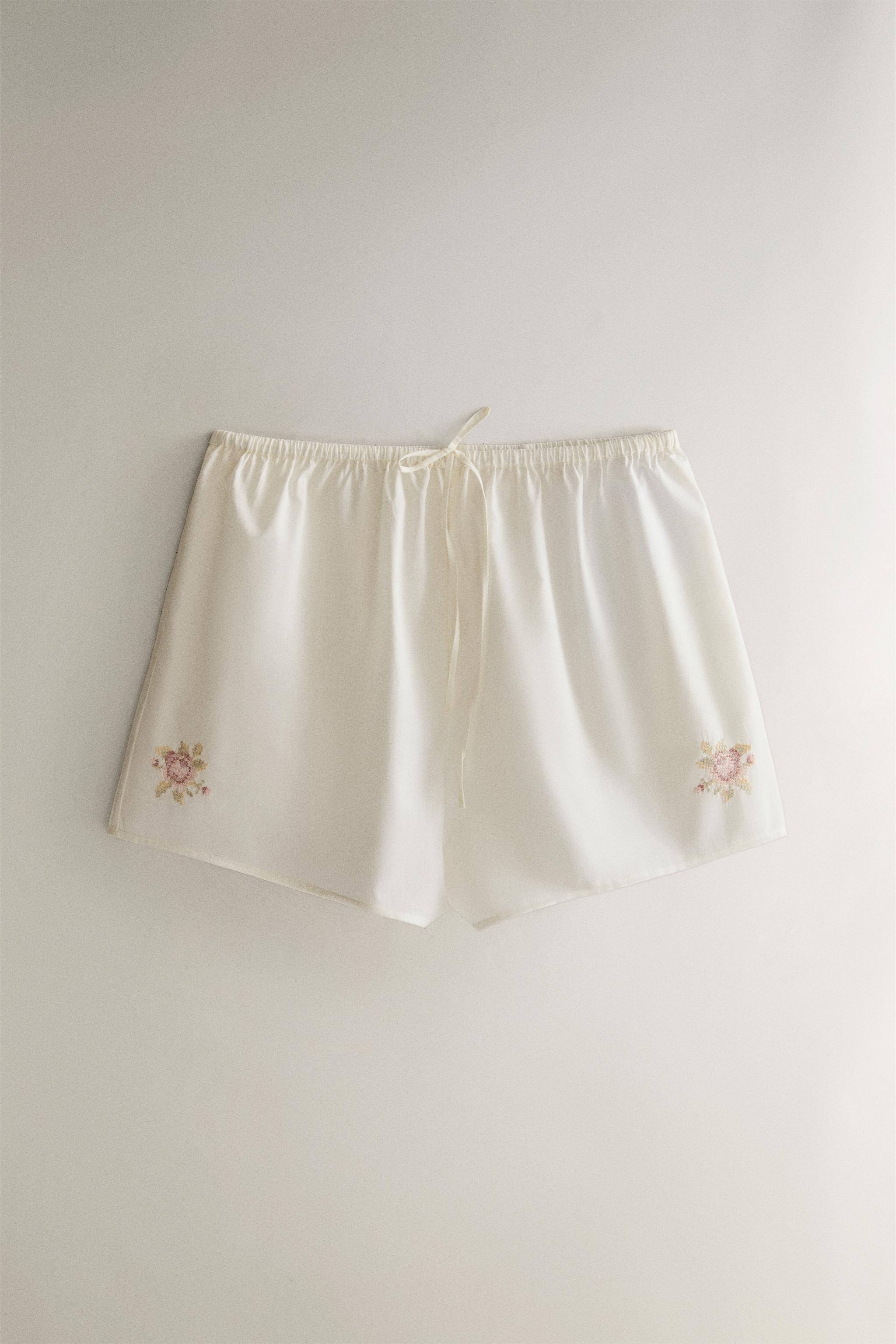 Шорты с цветочной вышивкой — ZARA