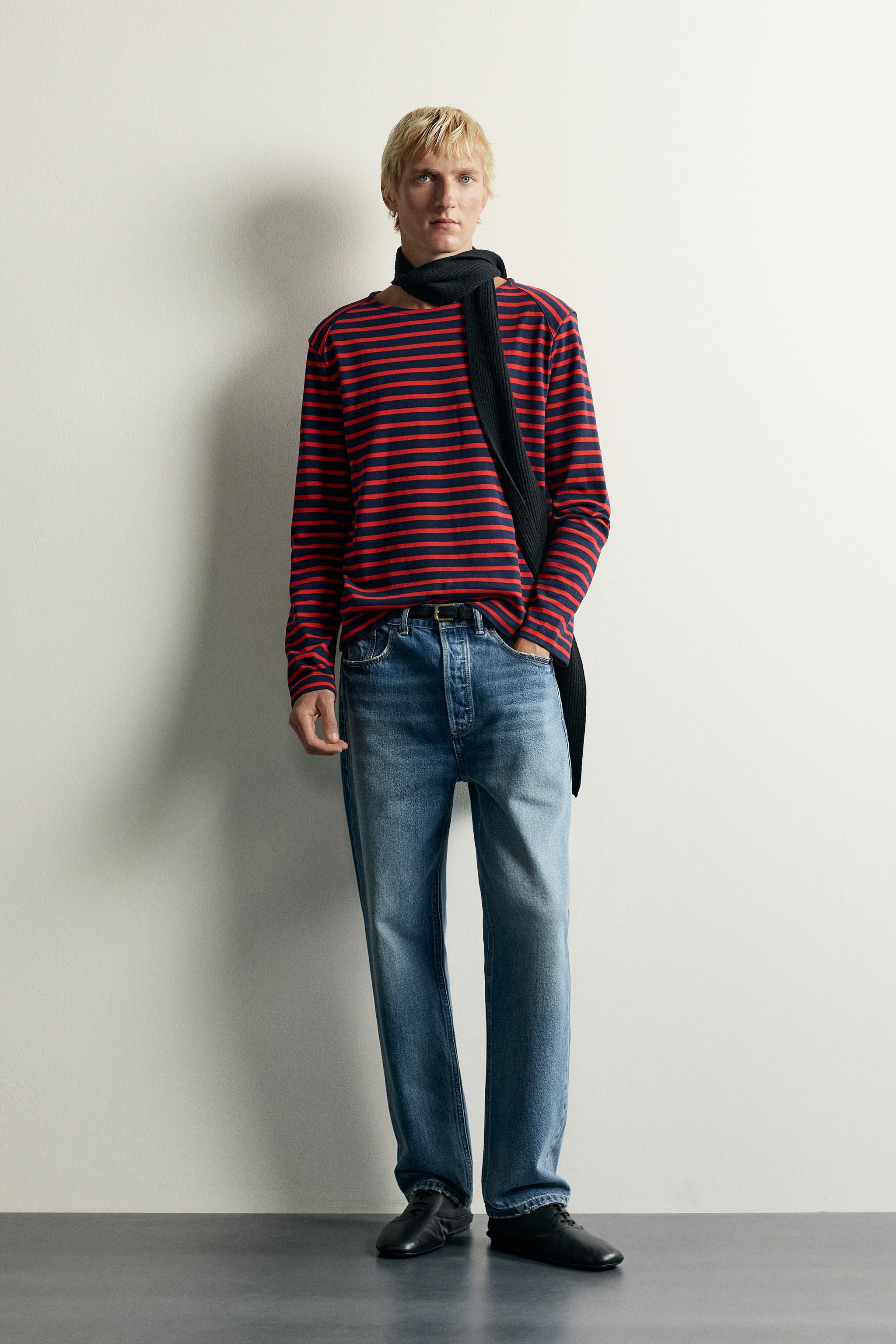 Жаккардовая футболка relaxed fit в полоску — ZARA
