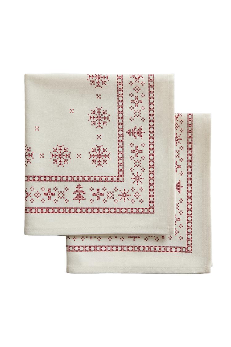 COTTON CHRISTMAS BORDER PRINT NAPKINS (PACK OF 2)