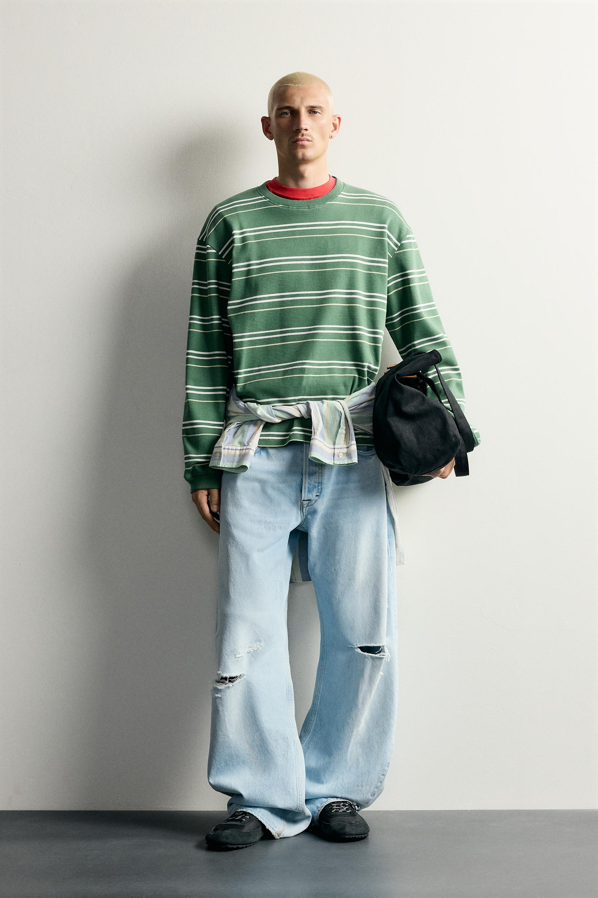 ТОЛСТОВКА В ПОЛОСКУ С ВАФЕЛЬНОЙ ФАКТУРОЙ — ZARA