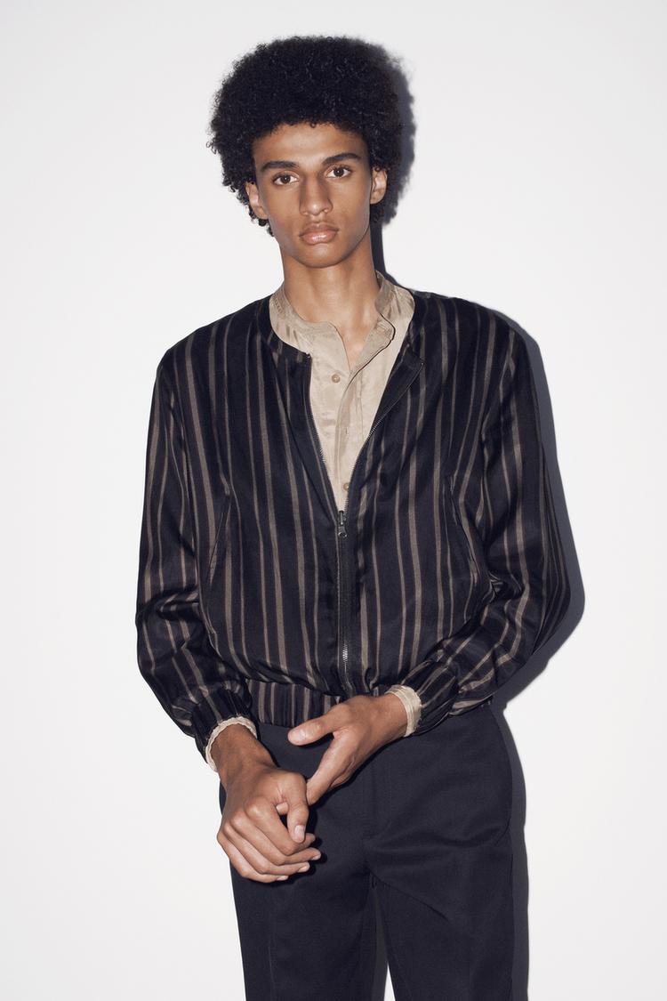 STRIPED 100% ACETATE BOMBER JACKET