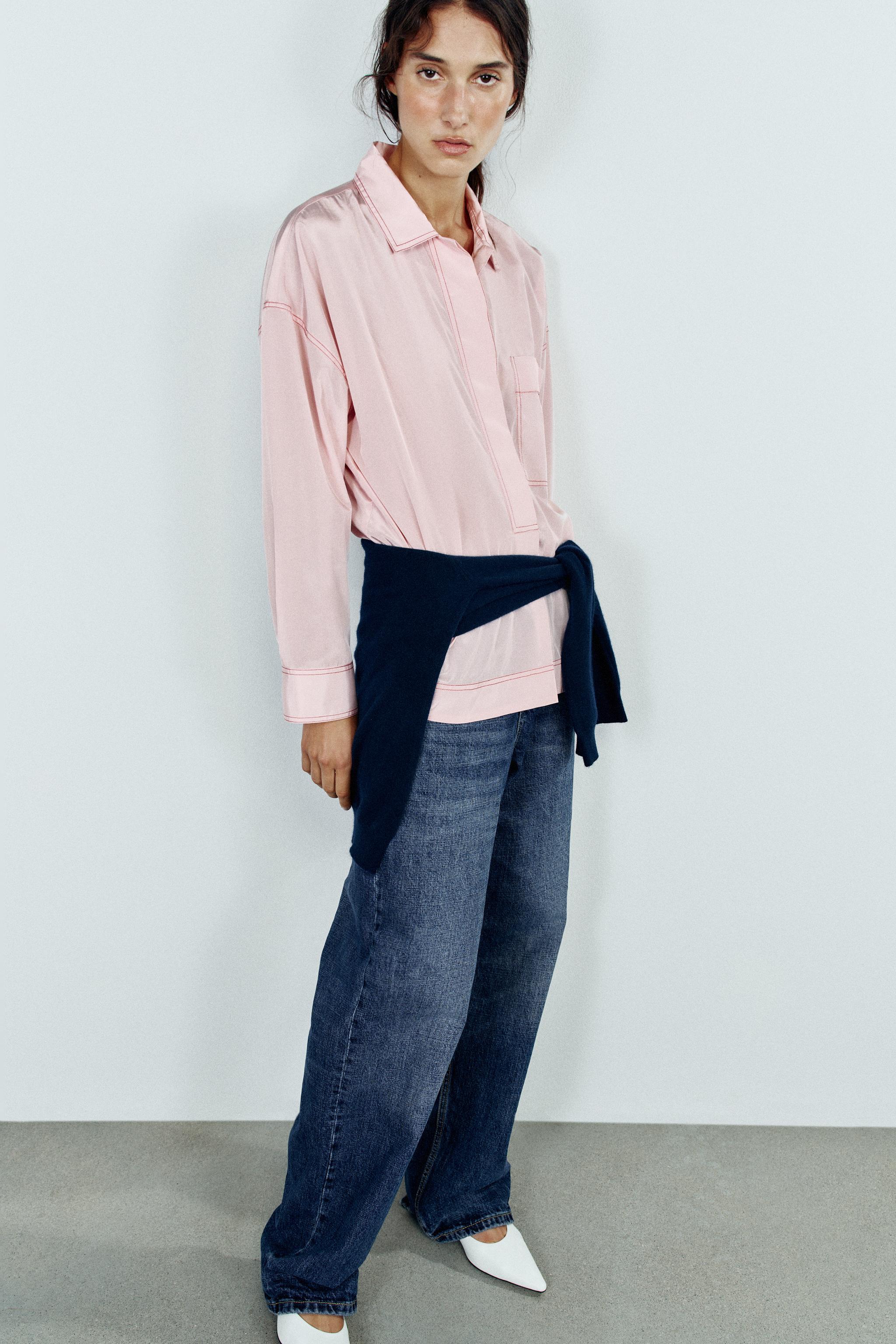 Рубашка с декоративной контрастной строчкой — ZARA