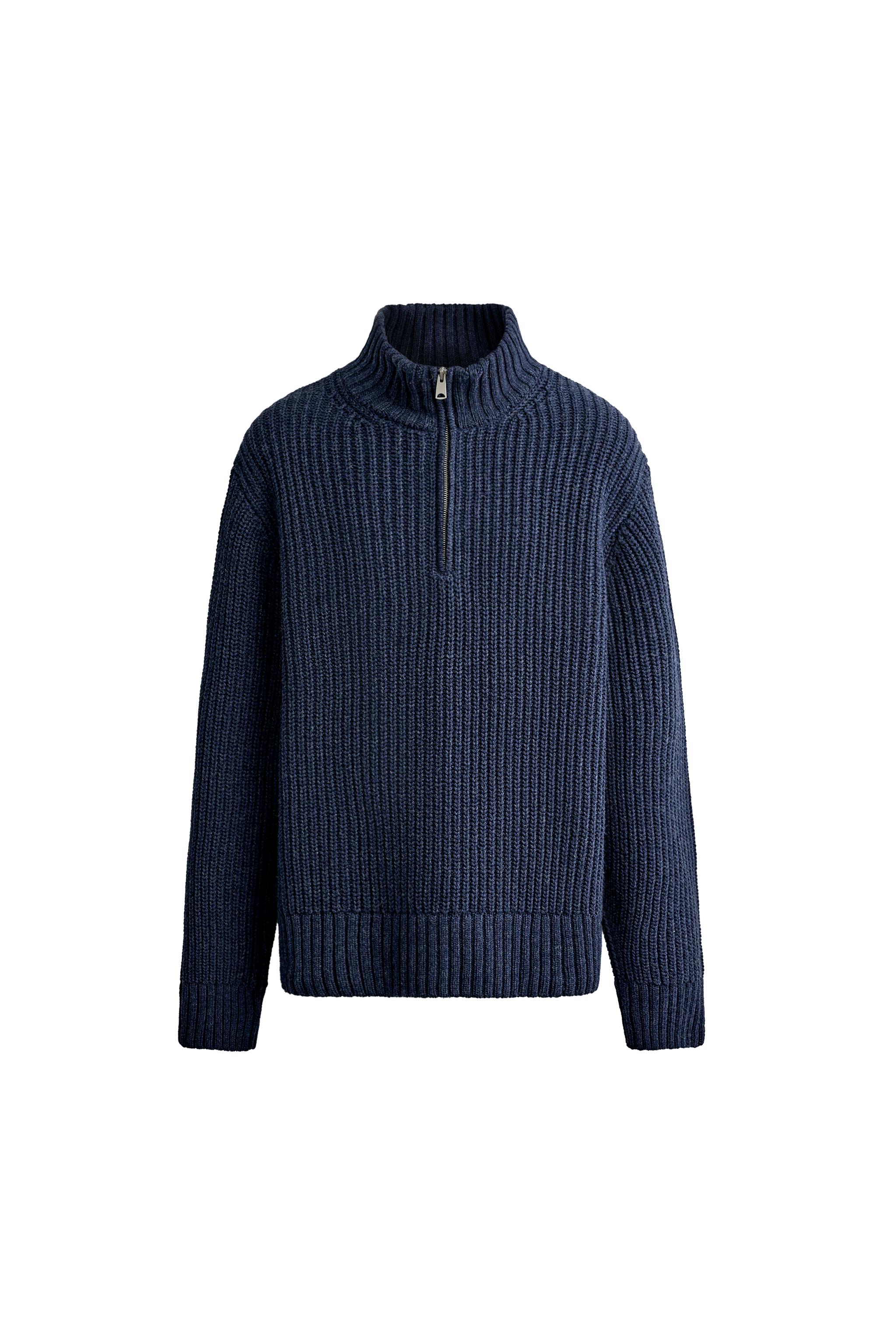 COTTON-WOOL QUARTER-ZIP JUMPER — ZARA