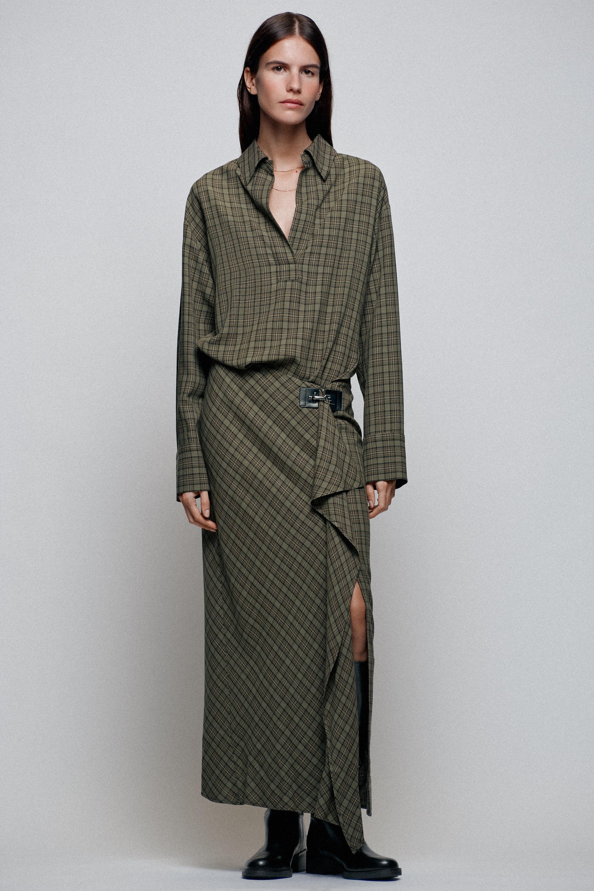 ПЛАТЬЕ МИДИ В КЛЕТКУ С ФУРНИТУРОЙ — ZARA