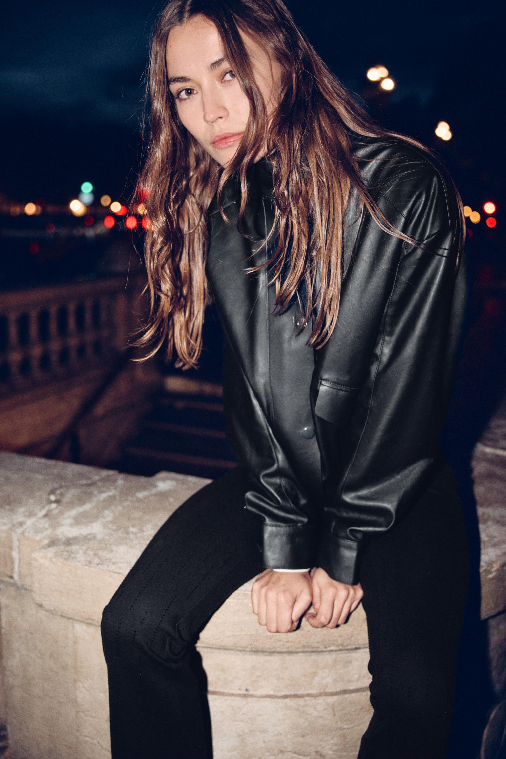 LEATHER EFFECT HIGH COLLAR JACKET — ZARA