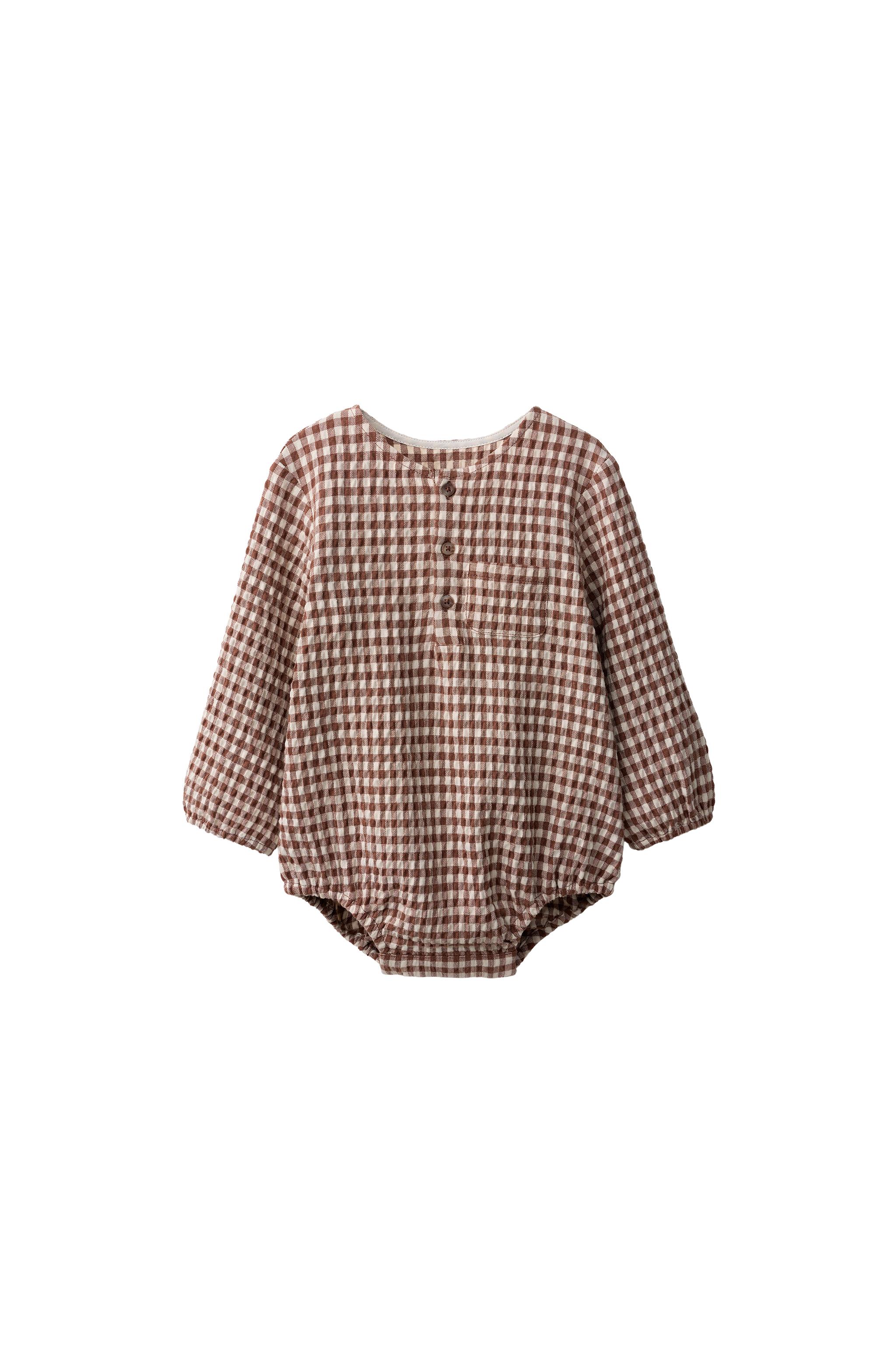 TEXTURED GINGHAM BODYSUIT — ZARA