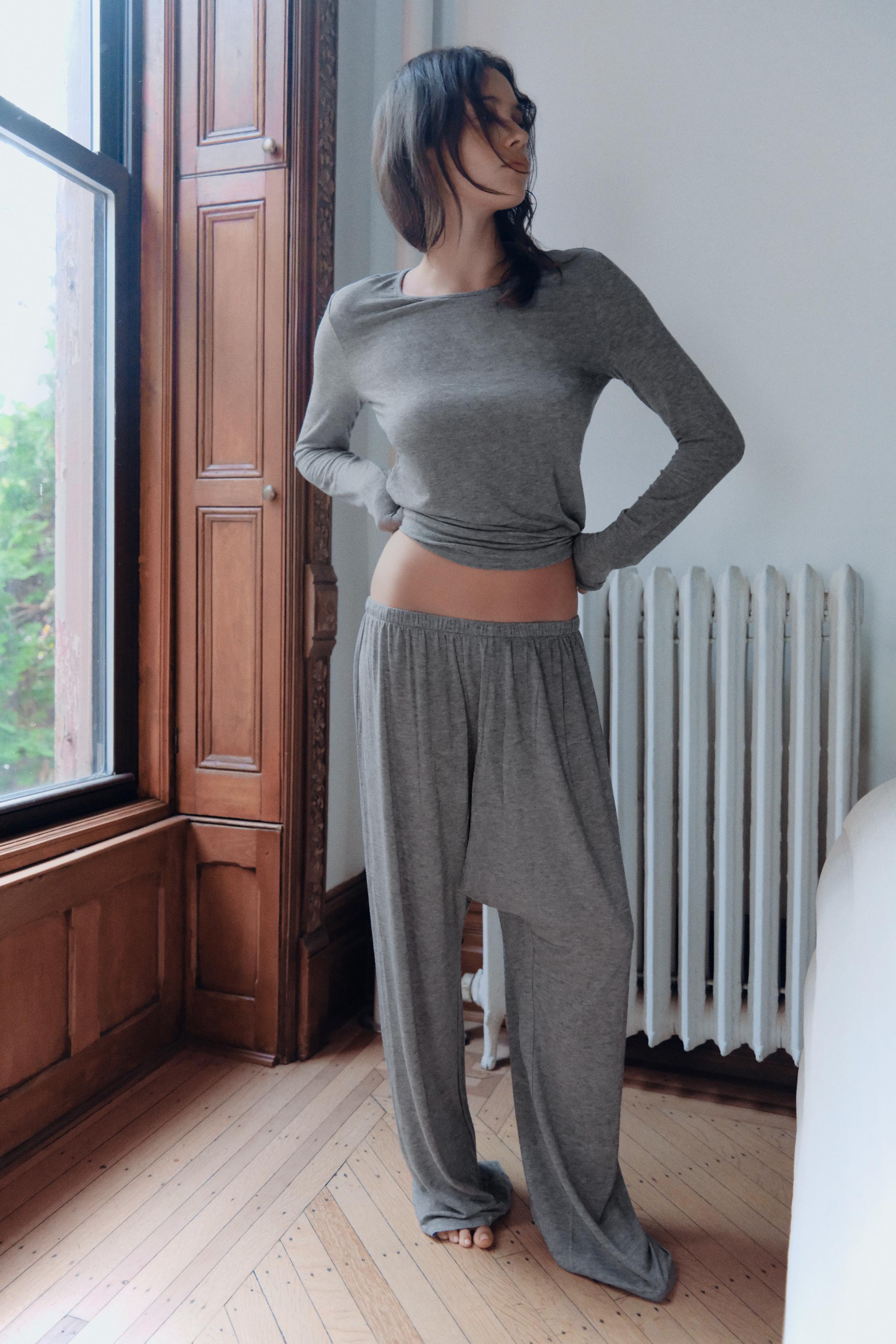 Широкие брюки из смесовой шерсти вязаной фактуры — ZARA
