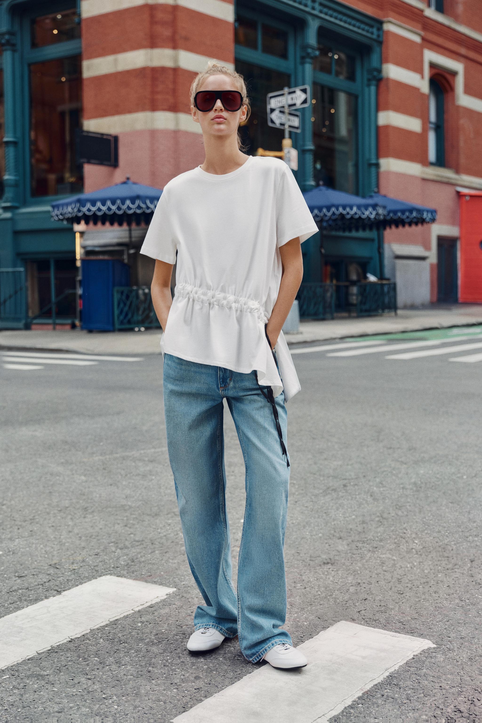 Футболка с контрастной отделкой и завязками — ZARA