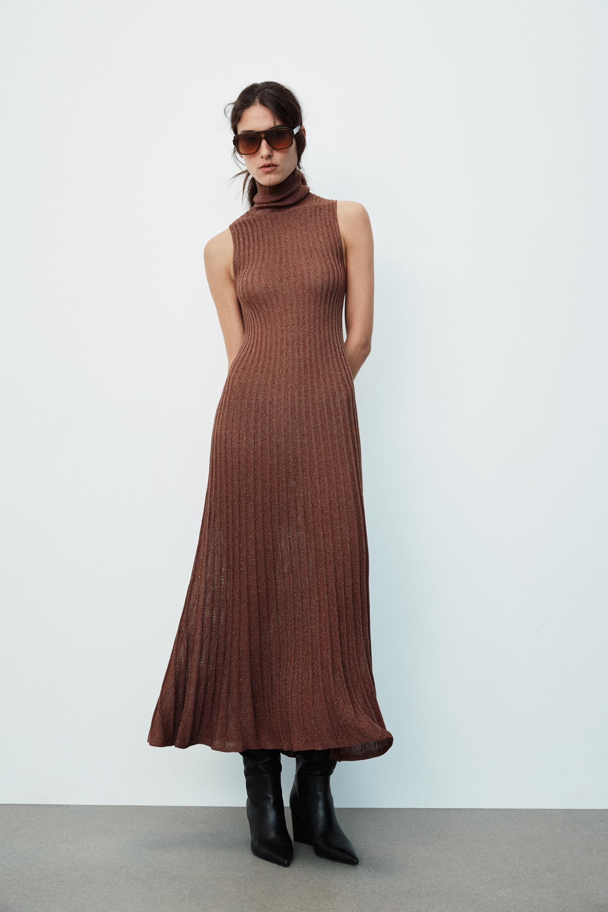 Длинное платье из рибаны с металлизированной нитью — ZARA
