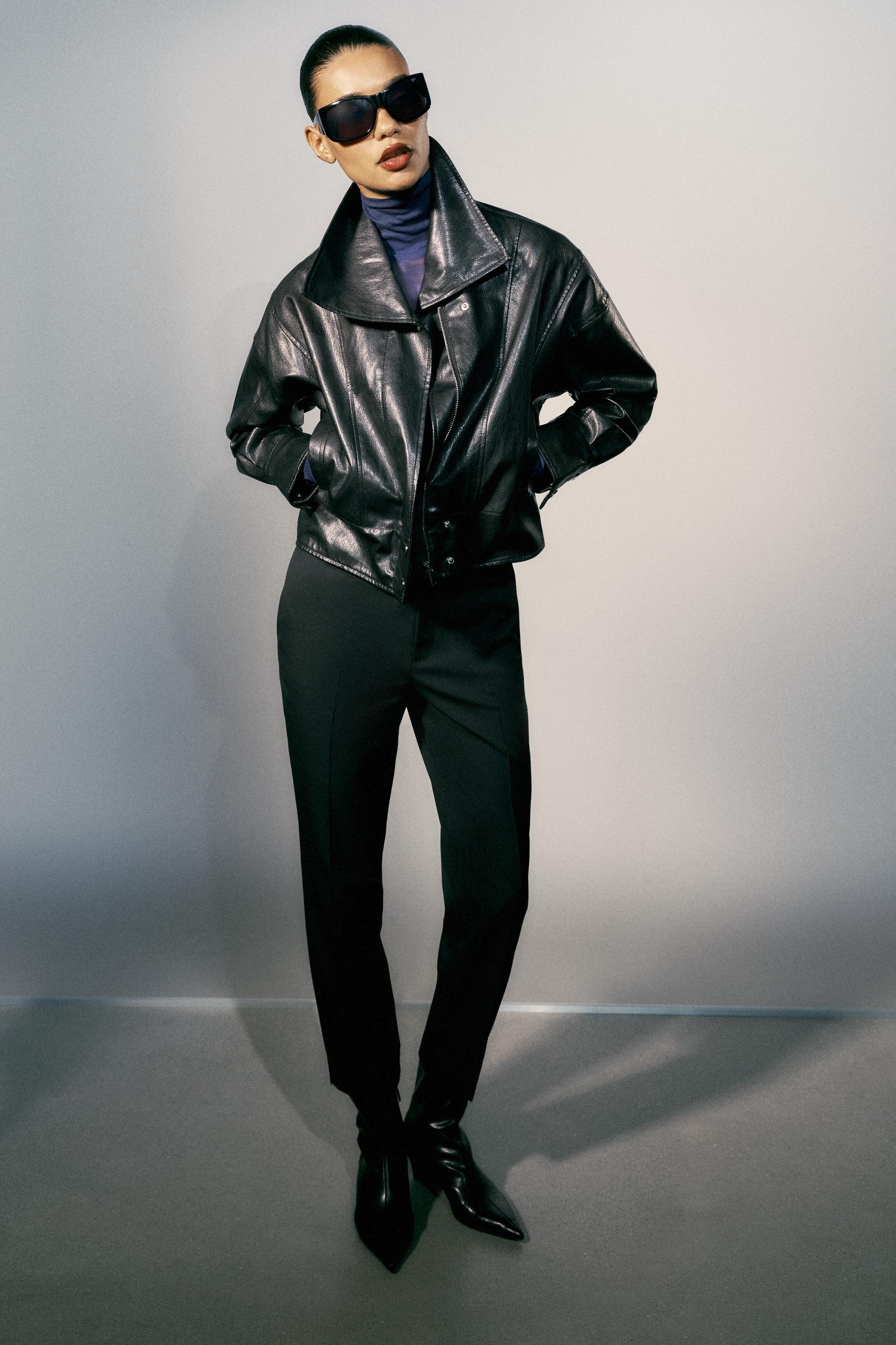 LEATHER EFFECT JACKET WITH BACK PLEATS — ZARA