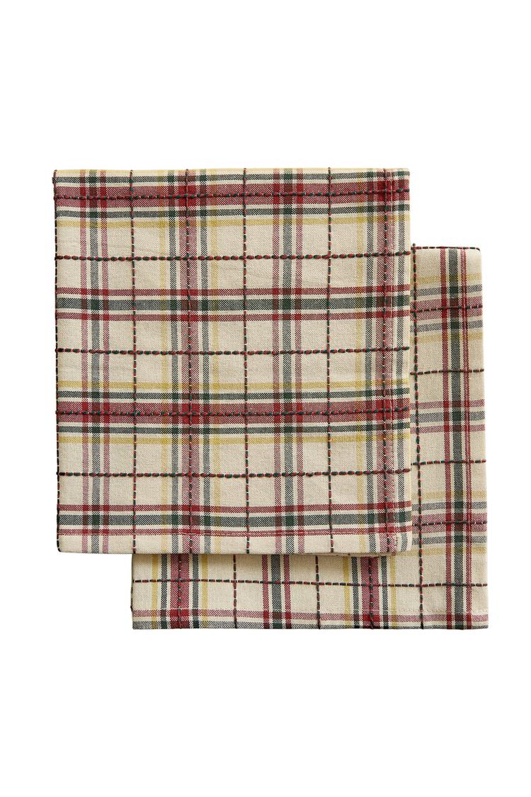 CHRISTMAS HEART CHECK COTTON NAPKINS (PACK OF 2)