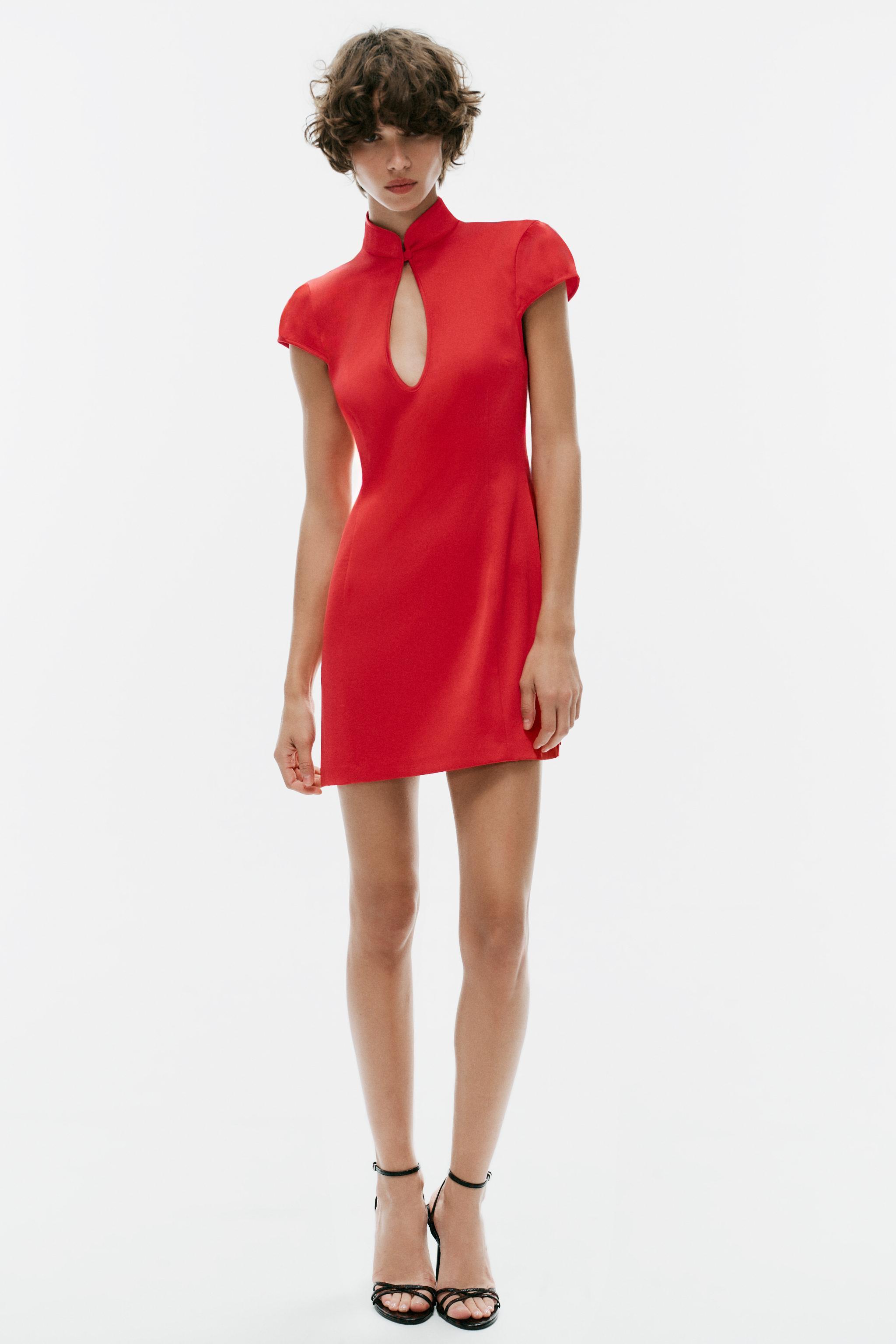 Мини-платье из сатина с разрезом — ZARA