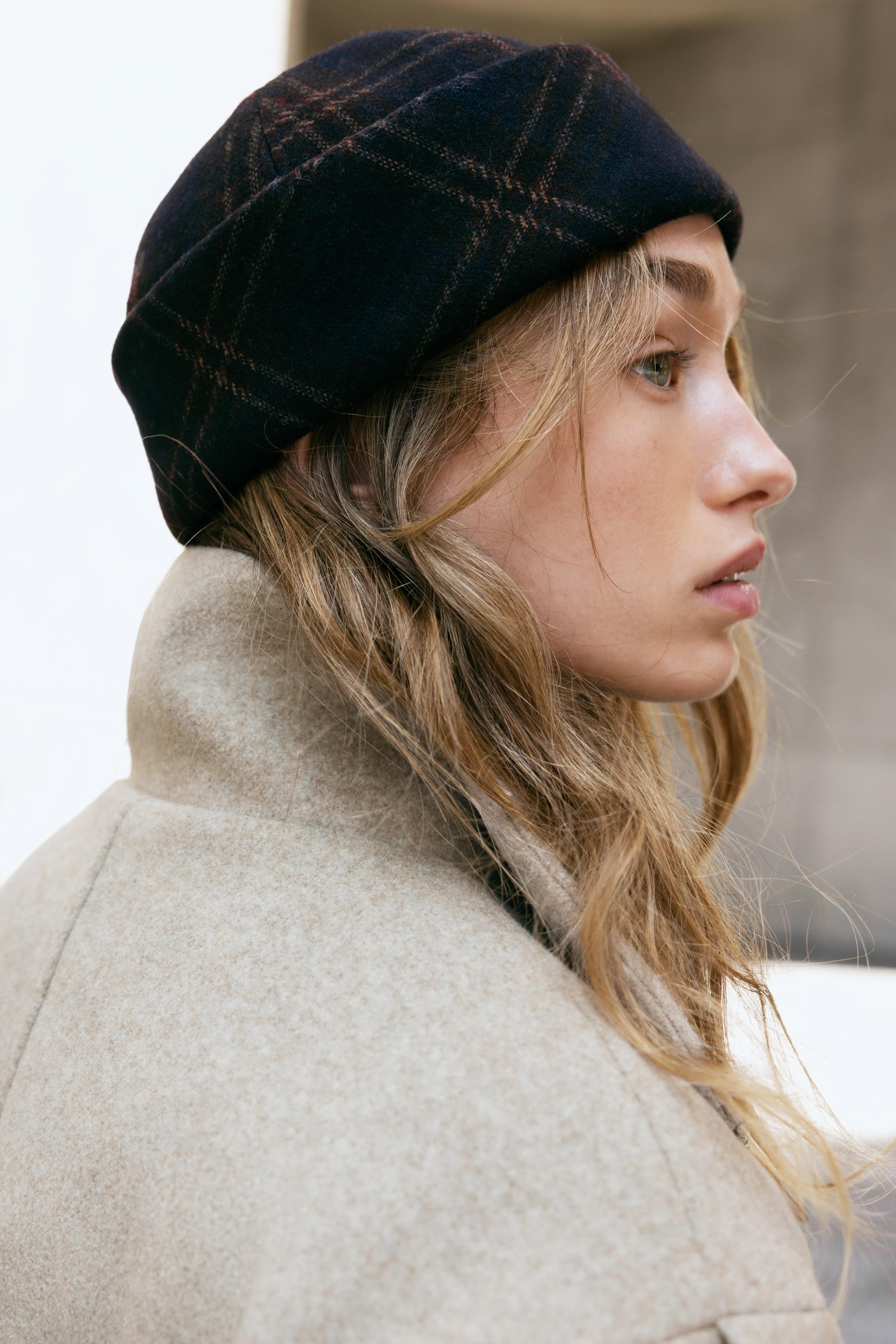 PRINTED WOOL EFFECT CHECKS HAT — ZARA
