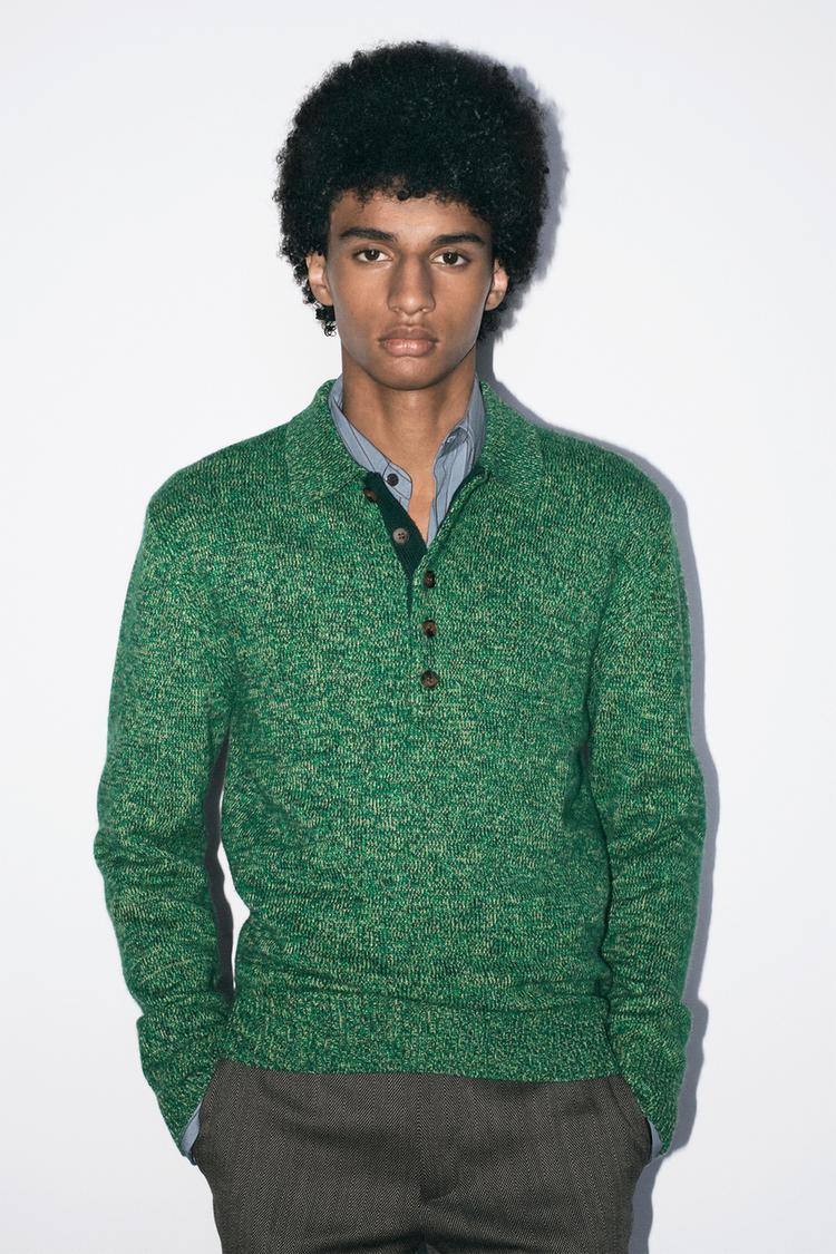 WOOL BLEND KNIT POLO SHIRT
