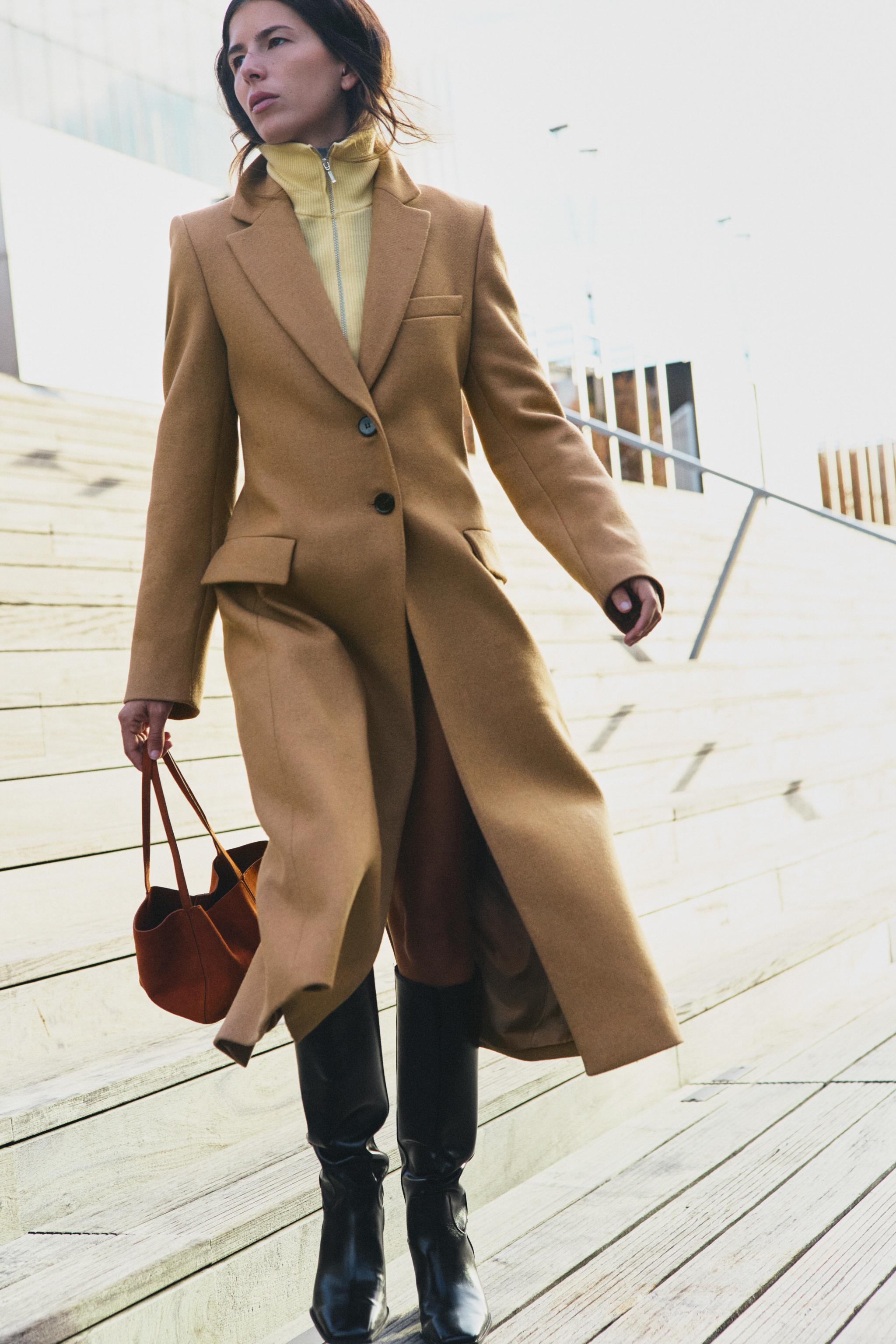 ДЛИННОЕ ПРИТАЛЕННОЕ ПАЛЬТО ИЗ ШЕРСТИ — ZARA