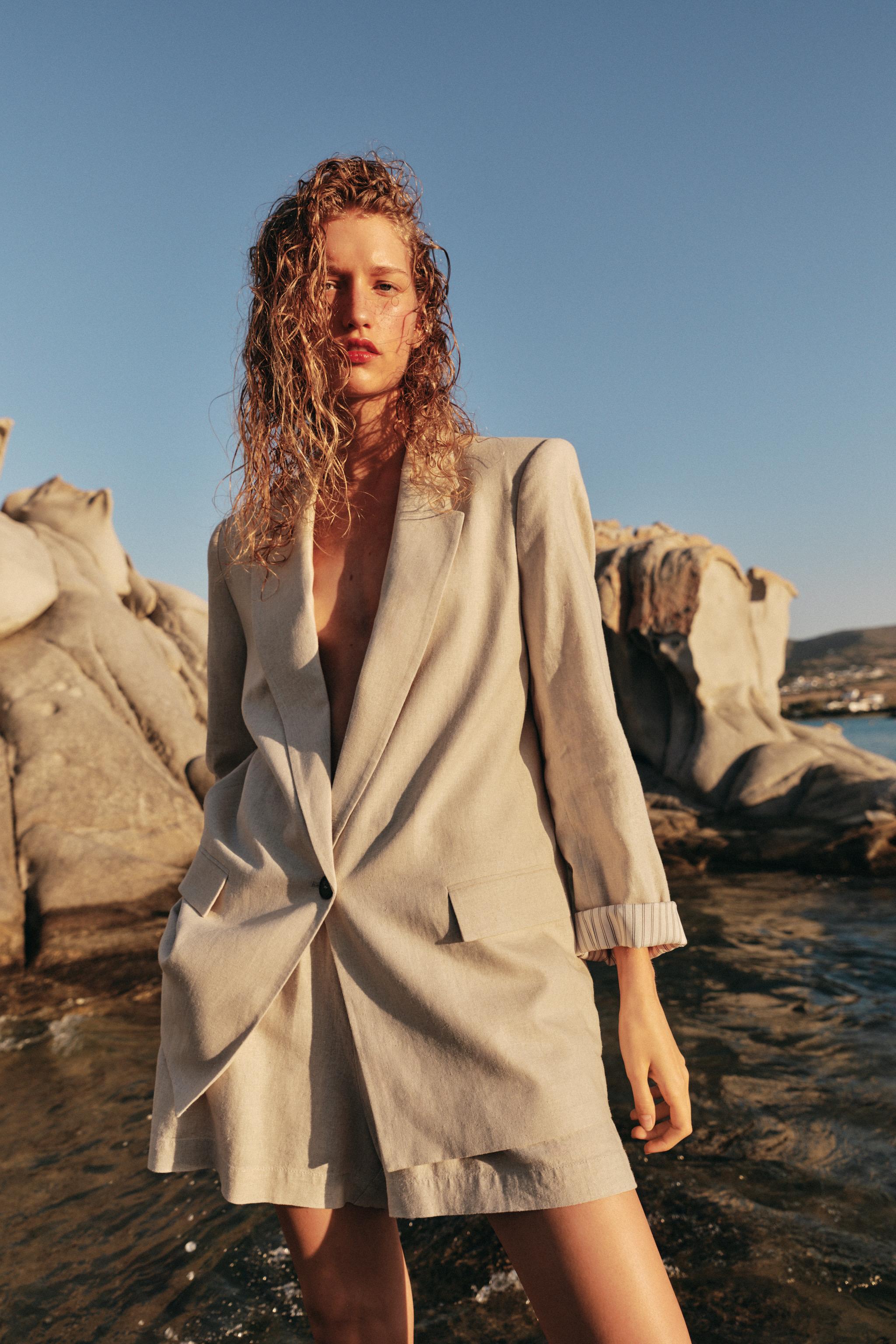 БЛЕЙЗЕР ИЗ ЛЬНА С ПОДВЕРНУТЫМИ РУКАВАМИ — ZARA