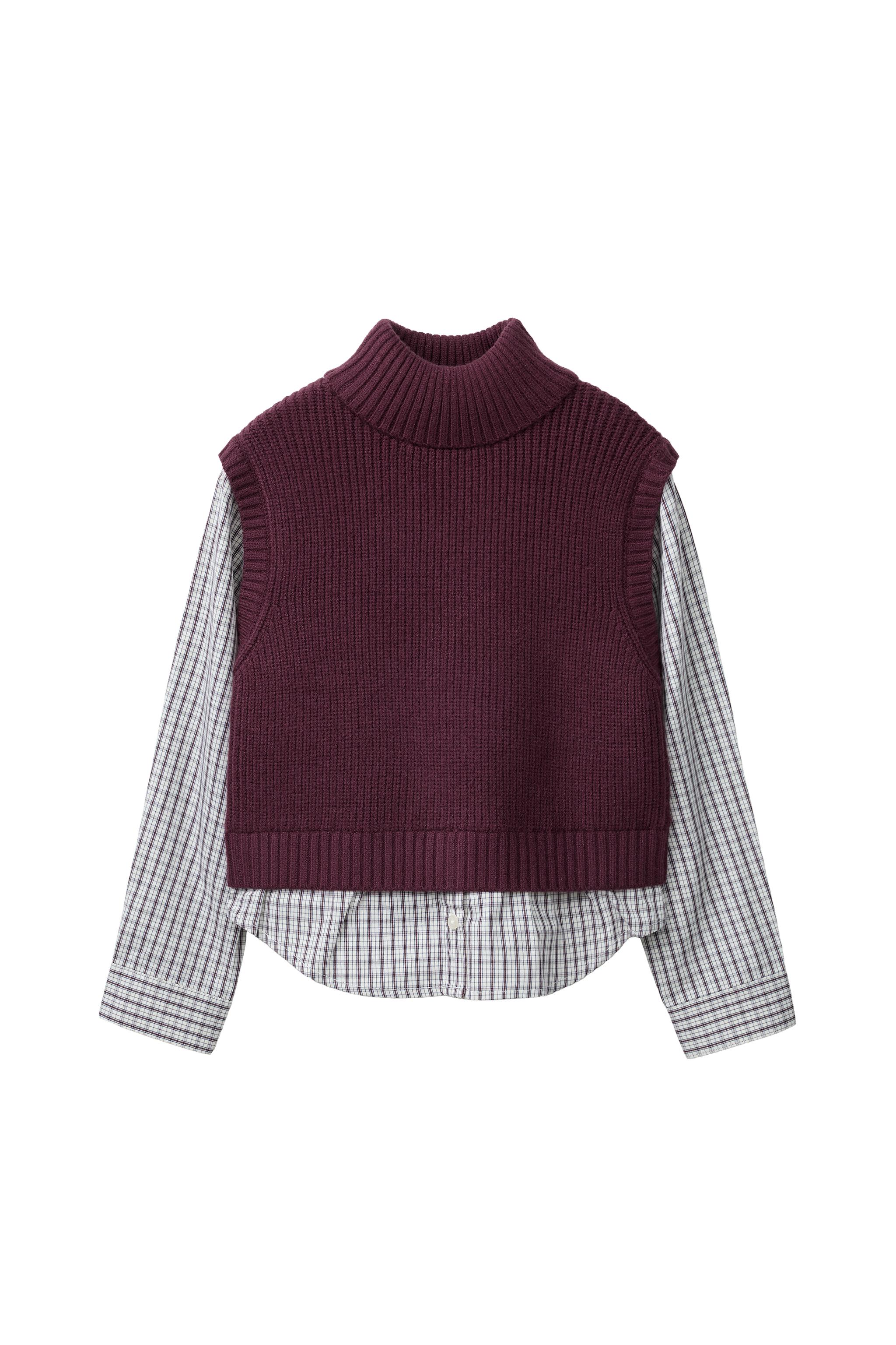 KNIT VEST COMBINED CHECKS SHIRT — ZARA